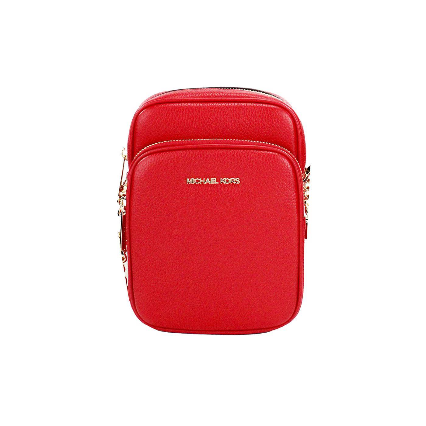 Michael Kors Jet Set Bright Red Pebbled Leather North South Chain Crossbody Bag - ACCEXO