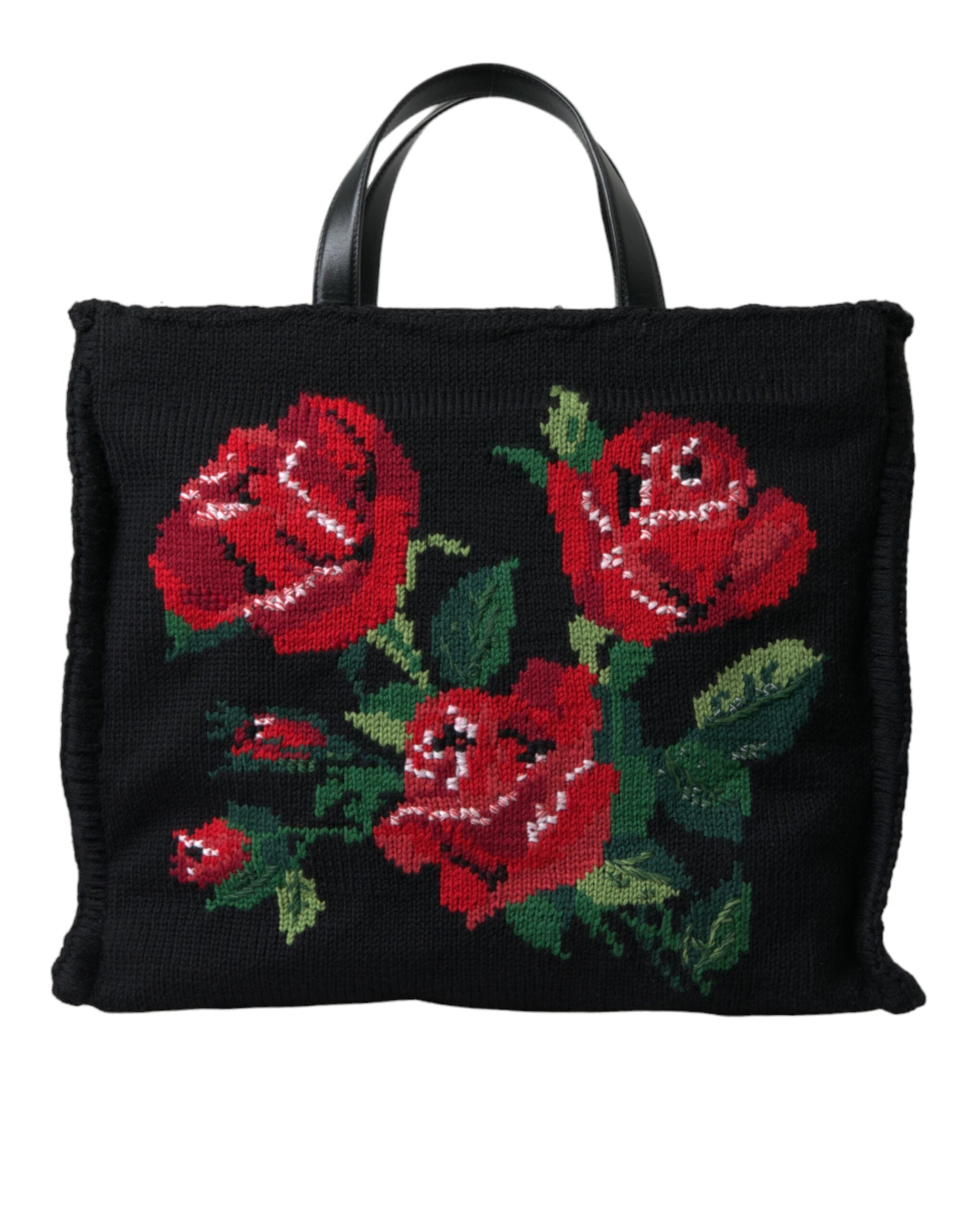 Dolce & Gabbana Chic Embroidered Floral Black Tote - ACCEXO