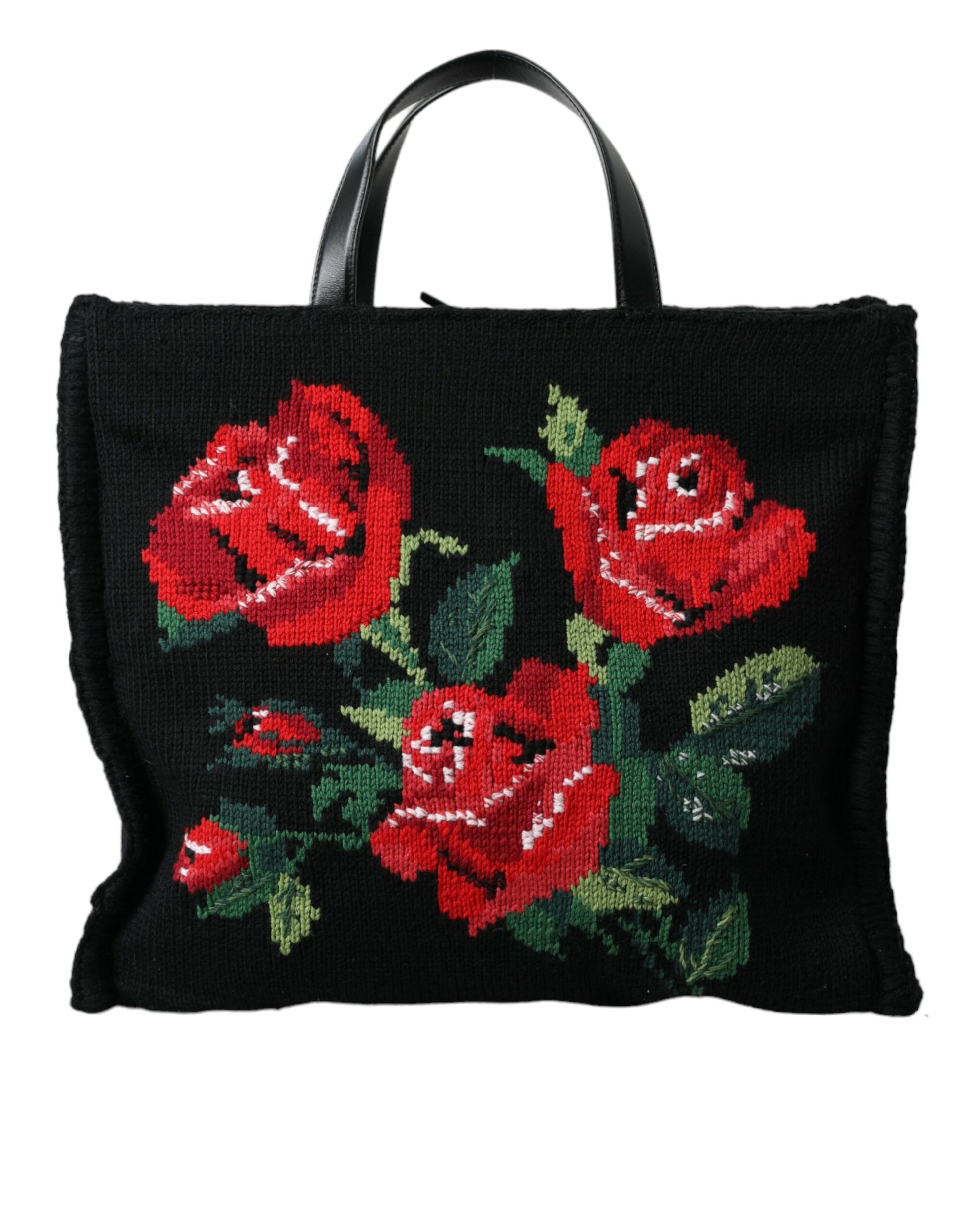Dolce & Gabbana Chic Embroidered Floral Black Tote - ACCEXO