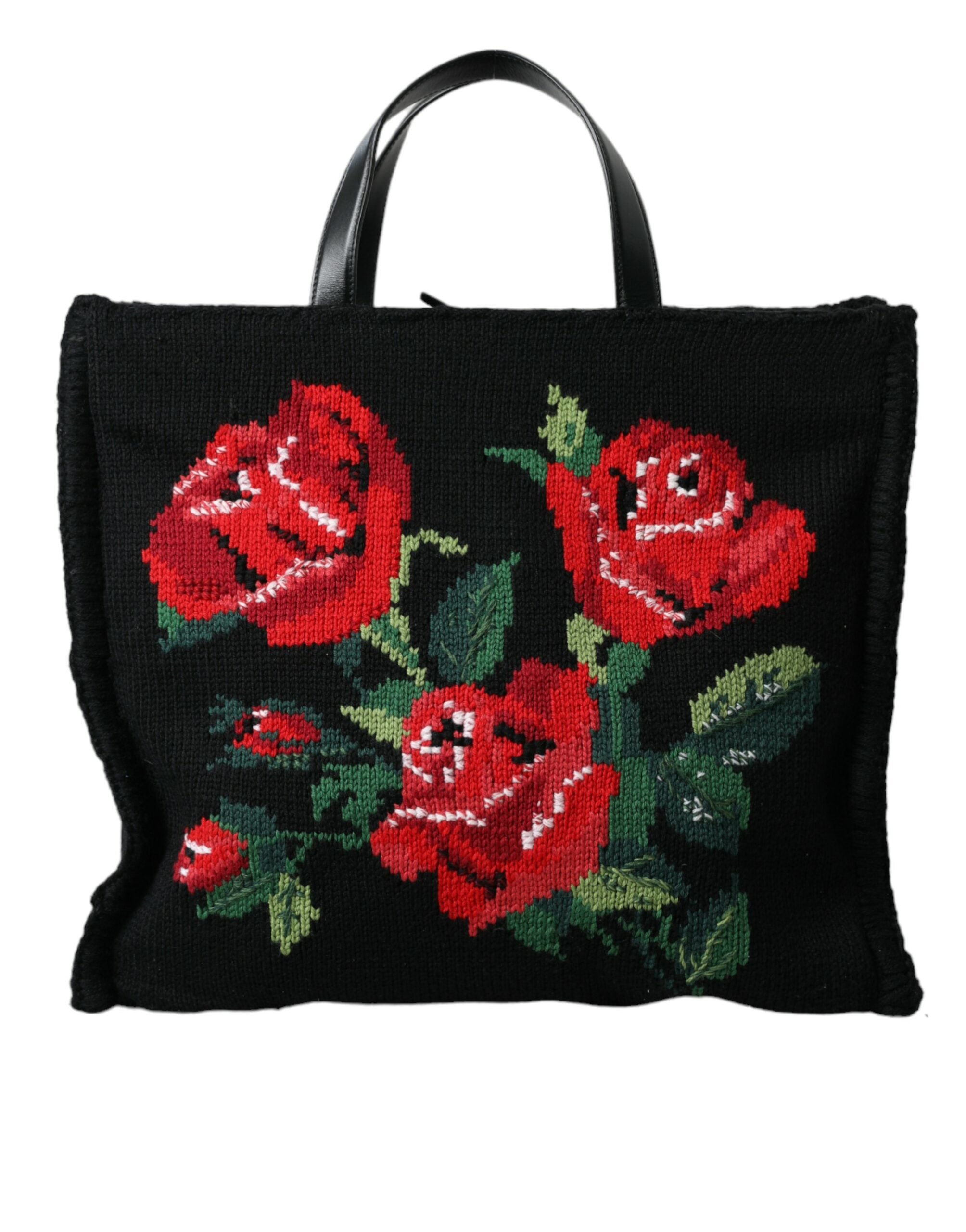 Dolce & Gabbana Chic Embroidered Floral Black Tote - ACCEXO