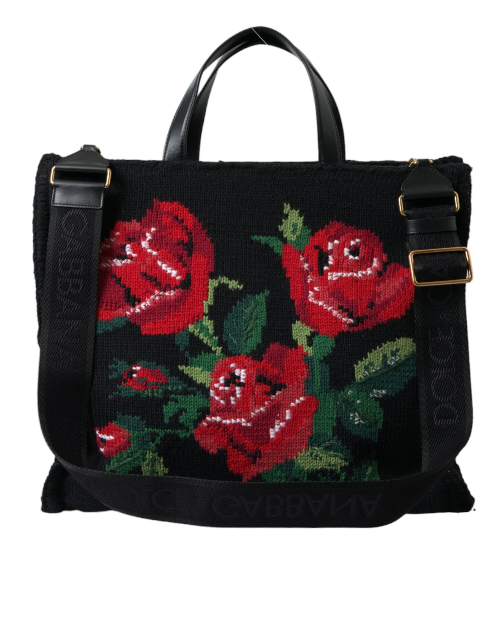 Dolce & Gabbana Chic Embroidered Floral Black Tote - ACCEXO