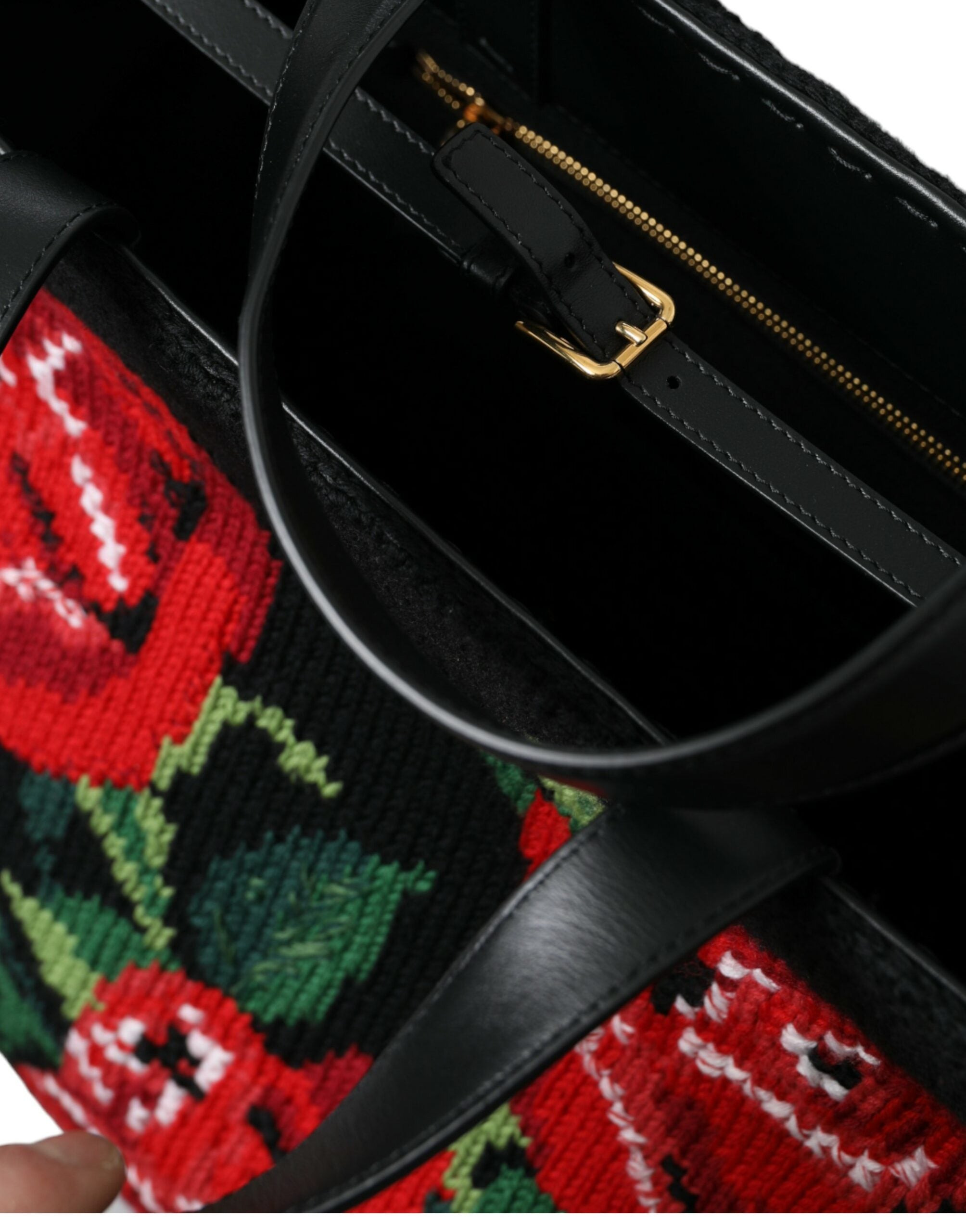 Dolce & Gabbana Chic Embroidered Floral Black Tote - ACCEXO