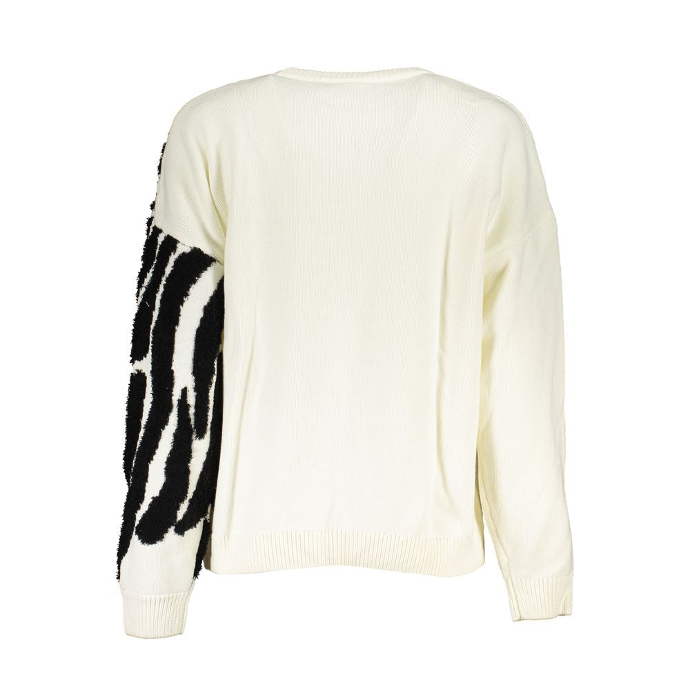 Desigual Chic Contrast Crew Neck Sweater in White