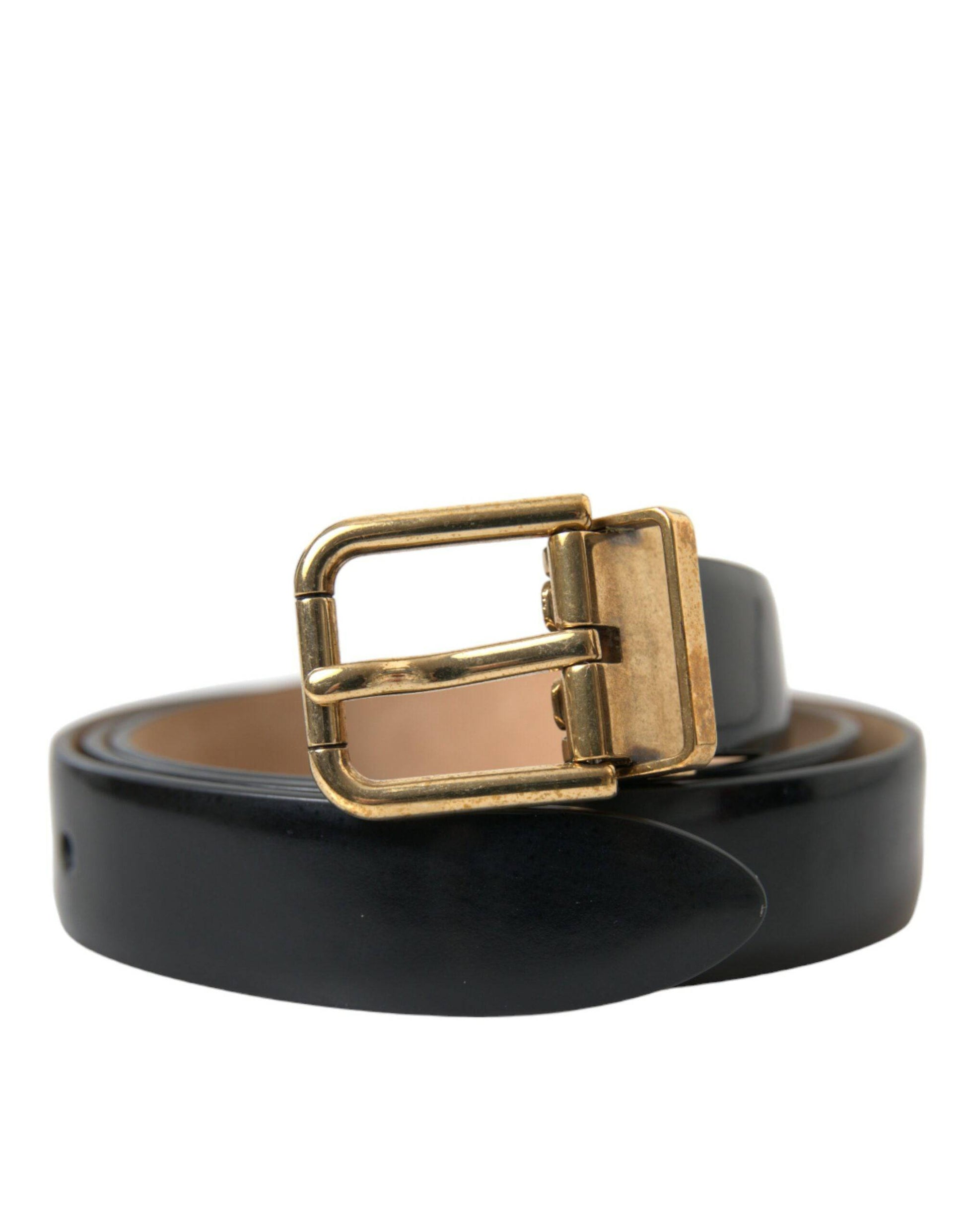 Dolce & Gabbana Elegant Black Leather Waist Belt with Logo Buckle - ACCEXO