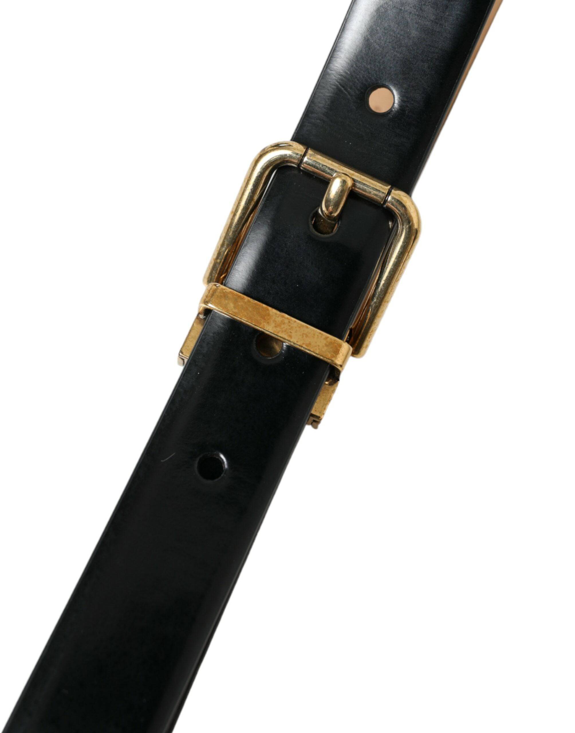 Dolce & Gabbana Elegant Black Leather Waist Belt with Logo Buckle - ACCEXO