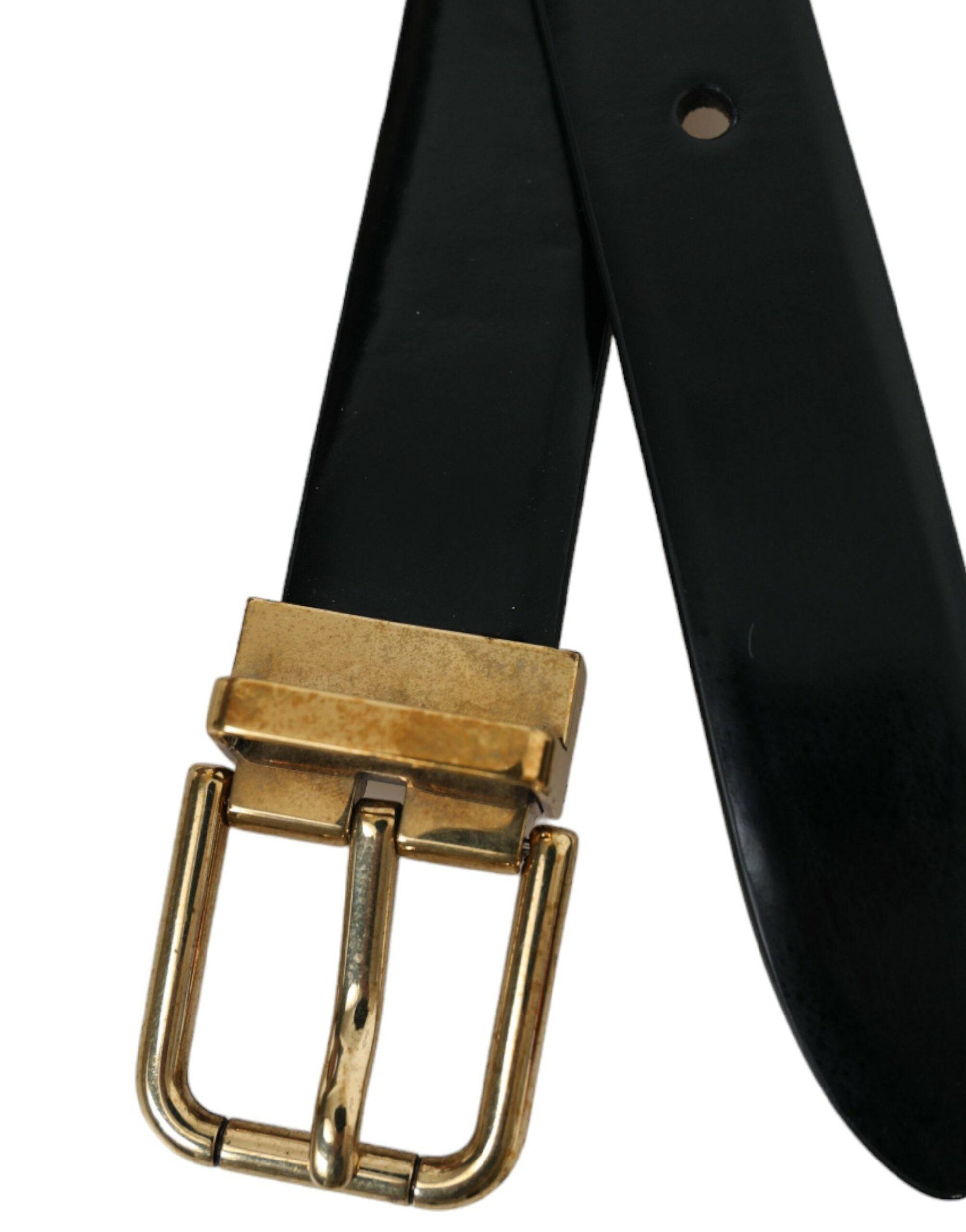 Dolce & Gabbana Elegant Black Leather Waist Belt with Logo Buckle - ACCEXO