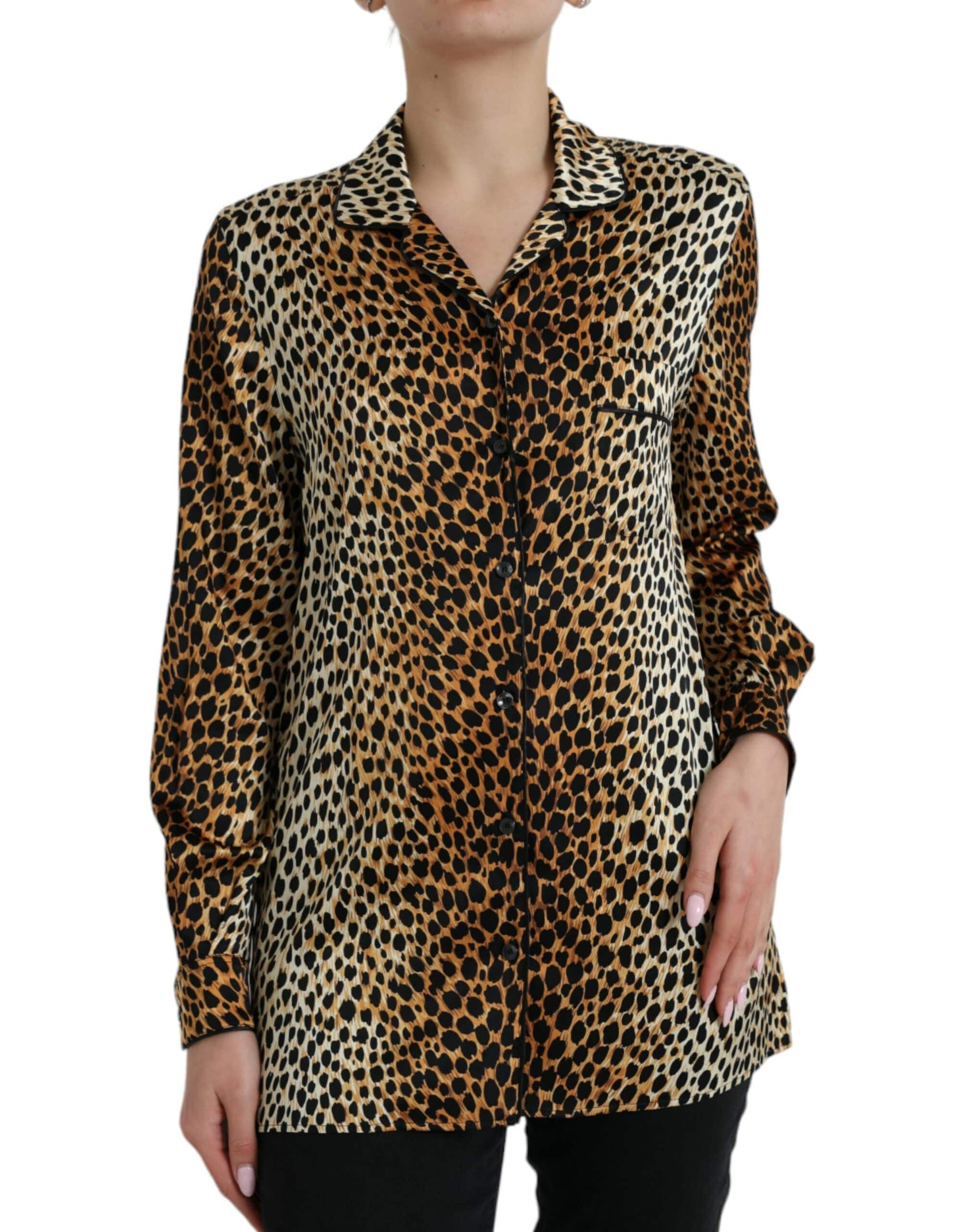 Dolce & Gabbana Elegant Brown Animal Print Silk Blouse - ACCEXO