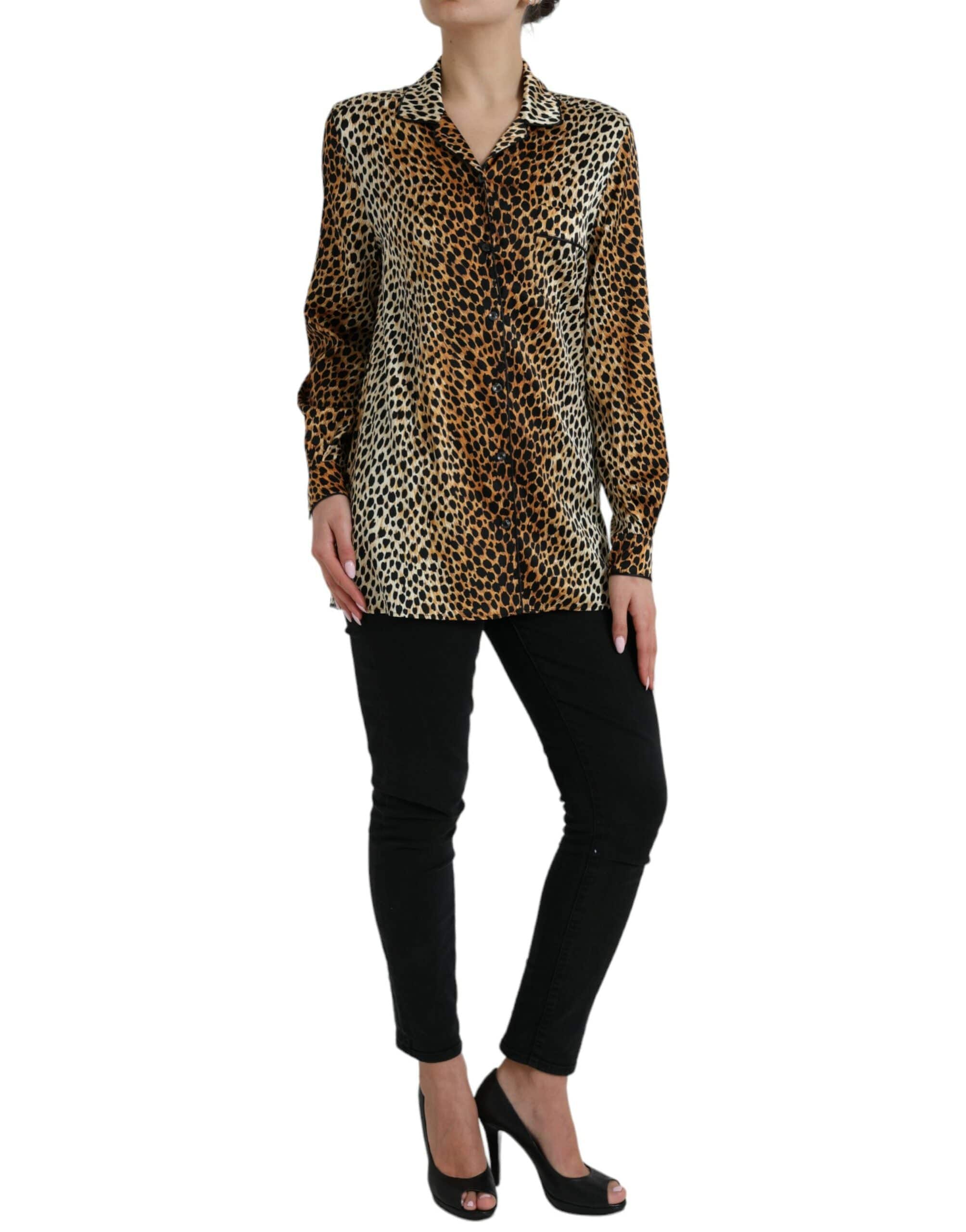 Dolce & Gabbana Elegant Brown Animal Print Silk Blouse - ACCEXO