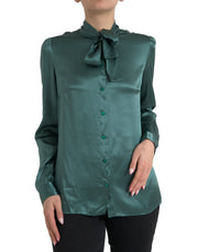 Dolce & Gabbana Elegant Dark Green Silk Blouse Top - ACCEXO