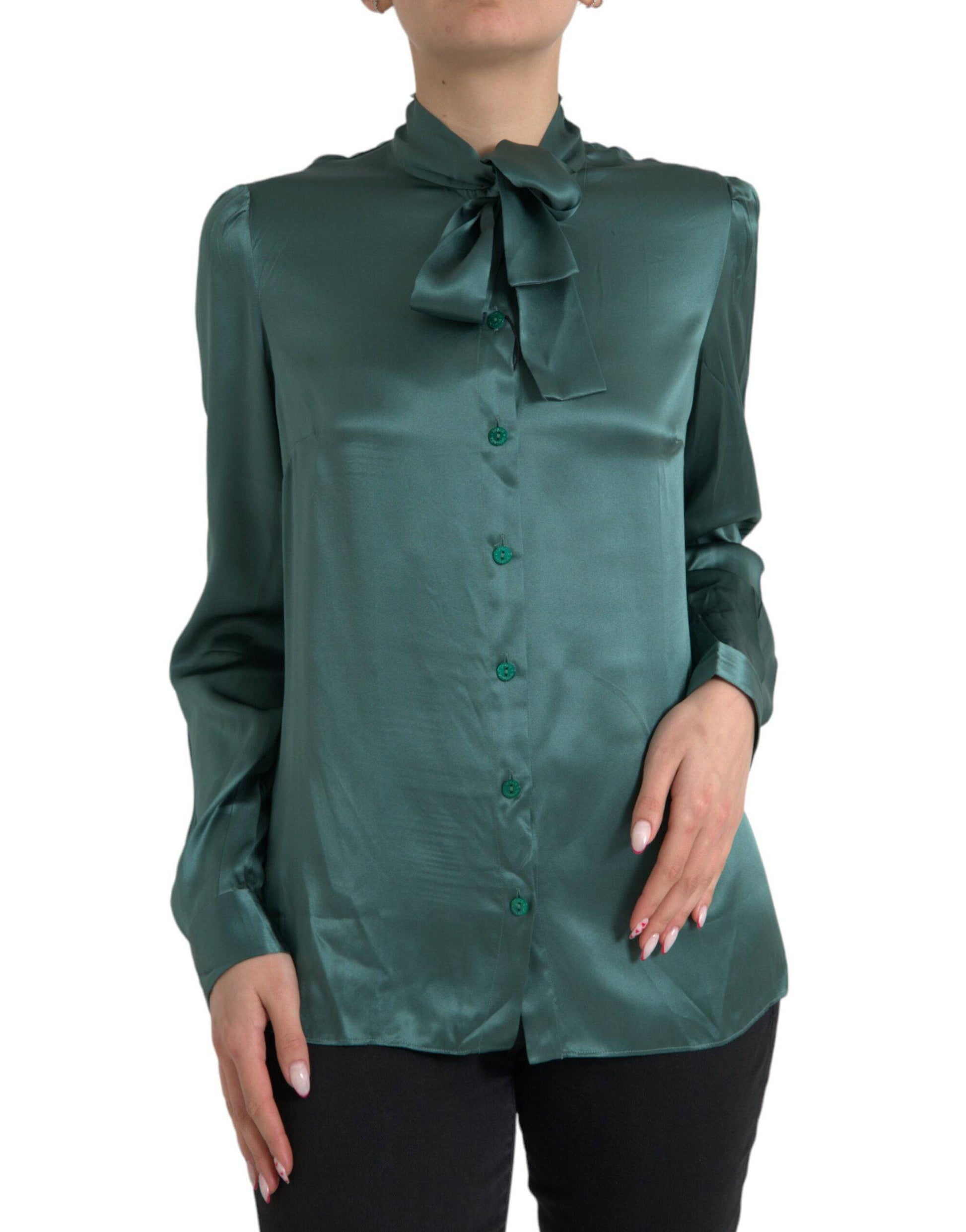 Dolce & Gabbana Elegant Dark Green Silk Blouse Top - ACCEXO