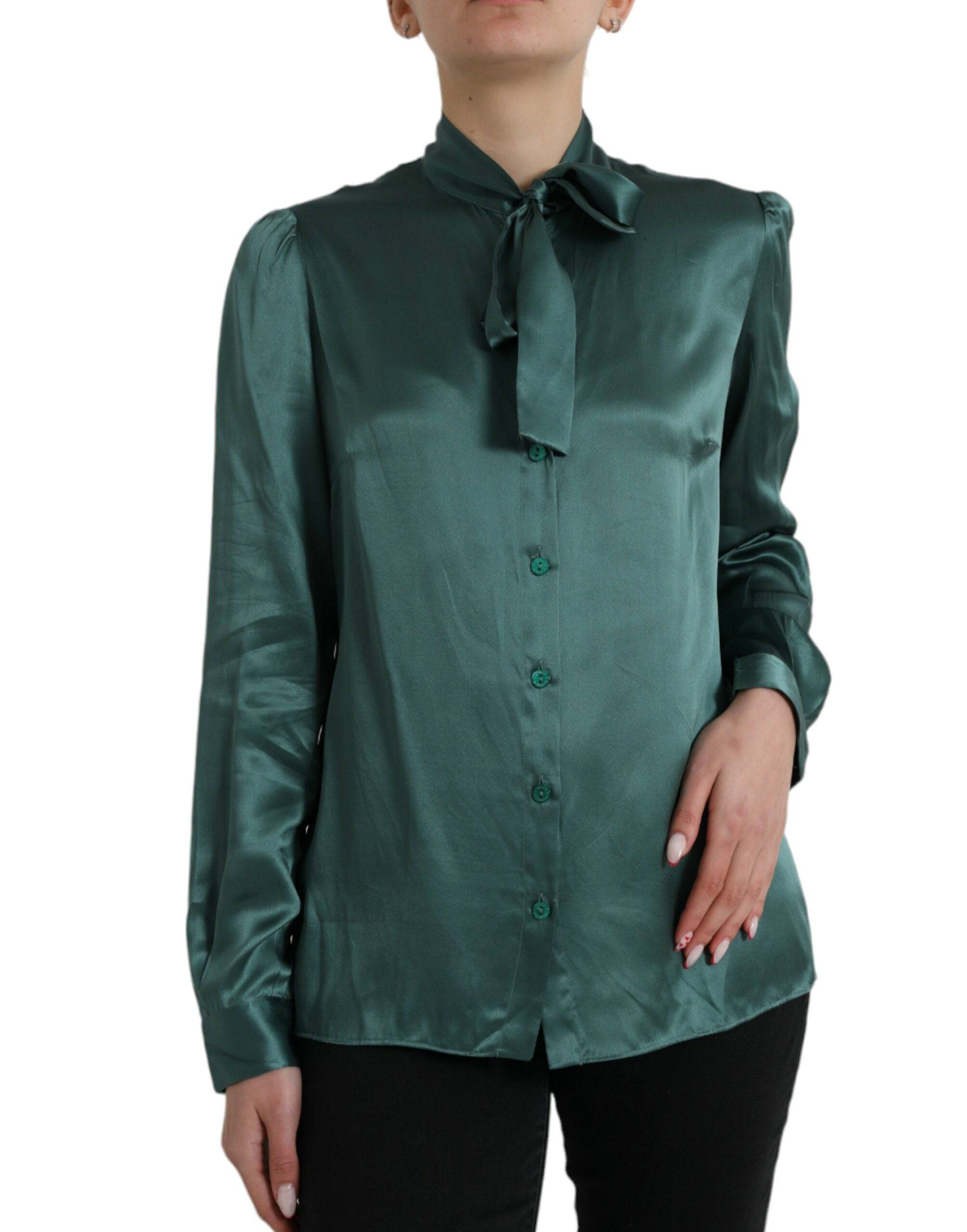 Dolce & Gabbana Elegant Dark Green Silk Blouse Top - ACCEXO