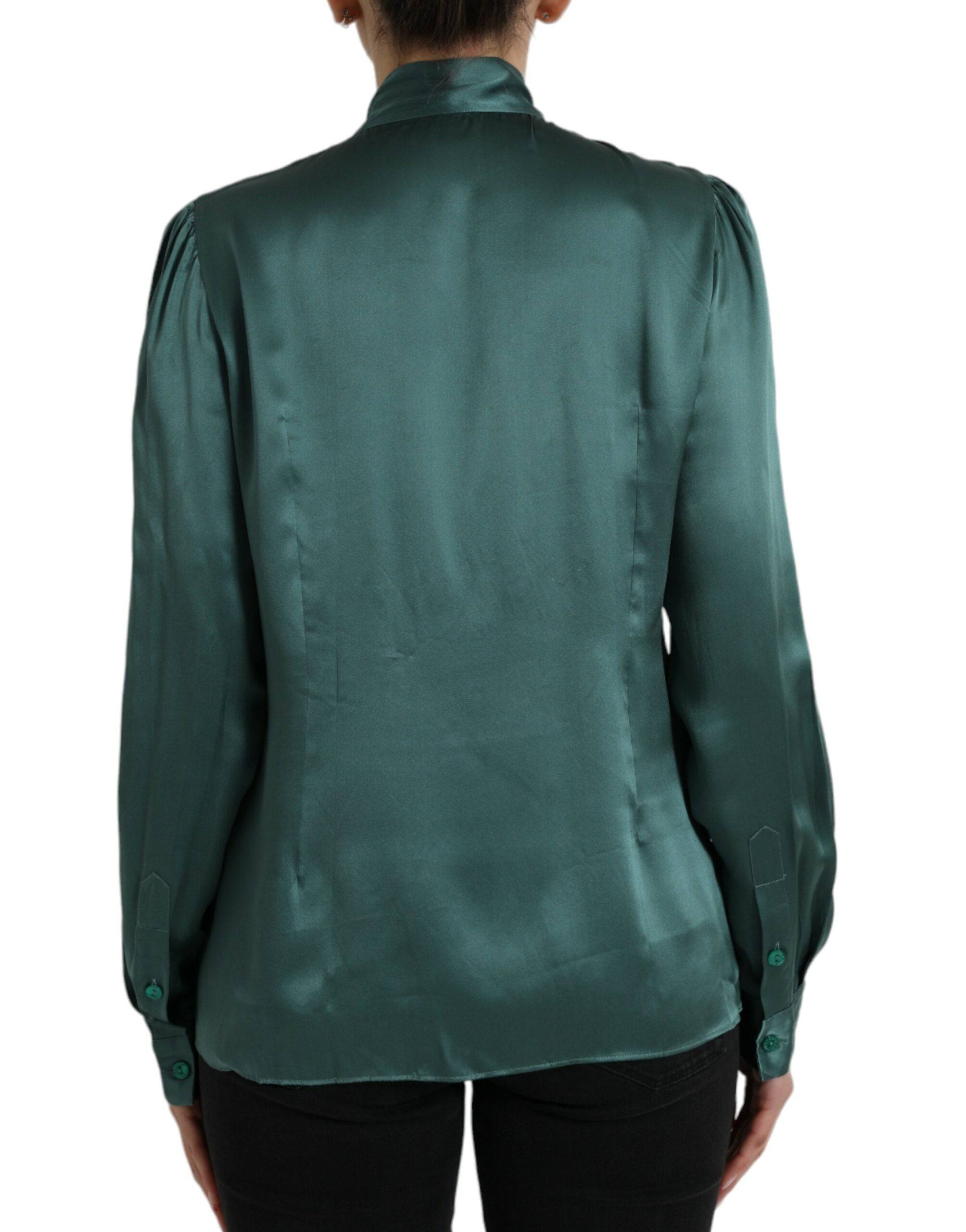 Dolce & Gabbana Elegant Dark Green Silk Blouse Top - ACCEXO