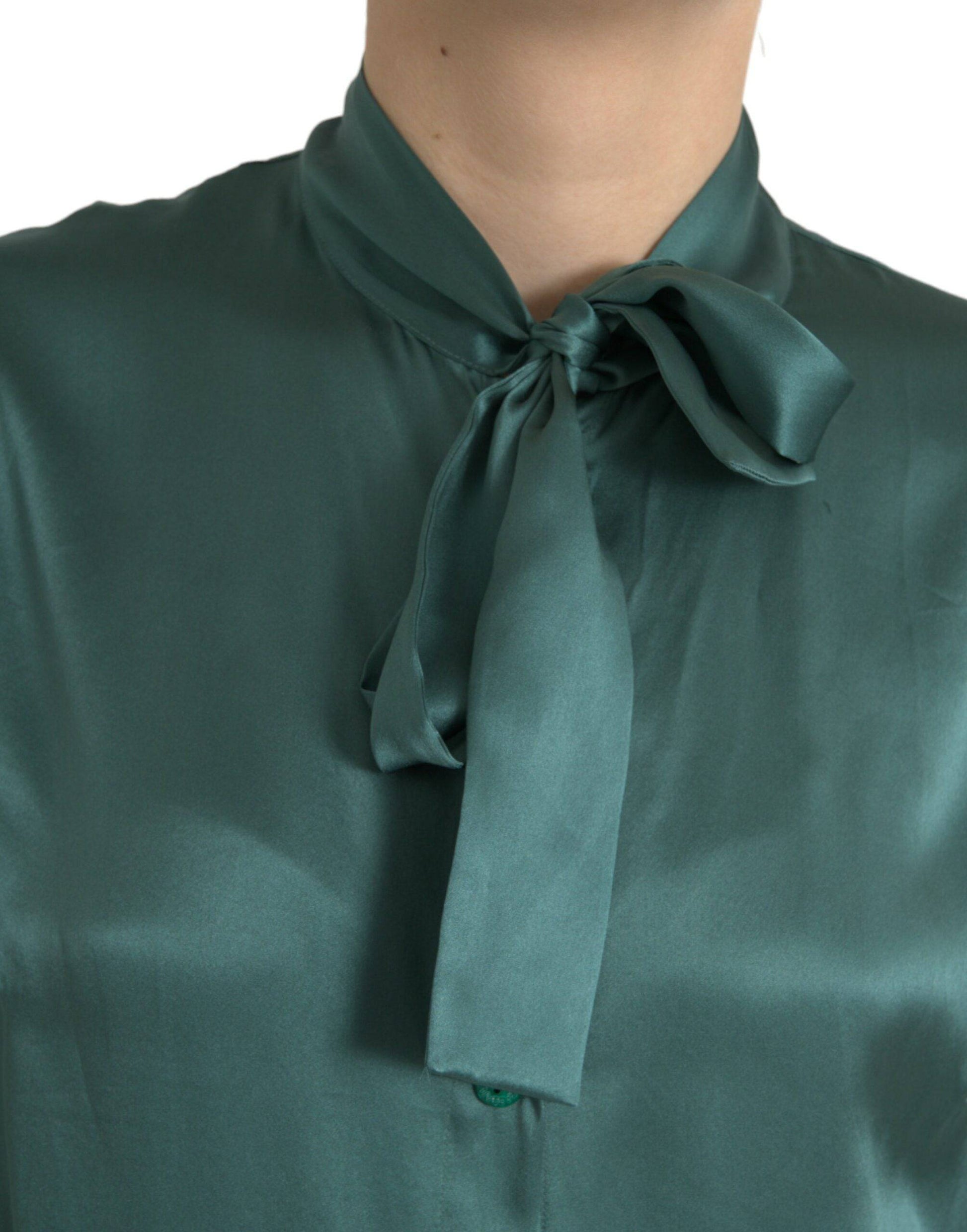 Dolce & Gabbana Elegant Dark Green Silk Blouse Top - ACCEXO