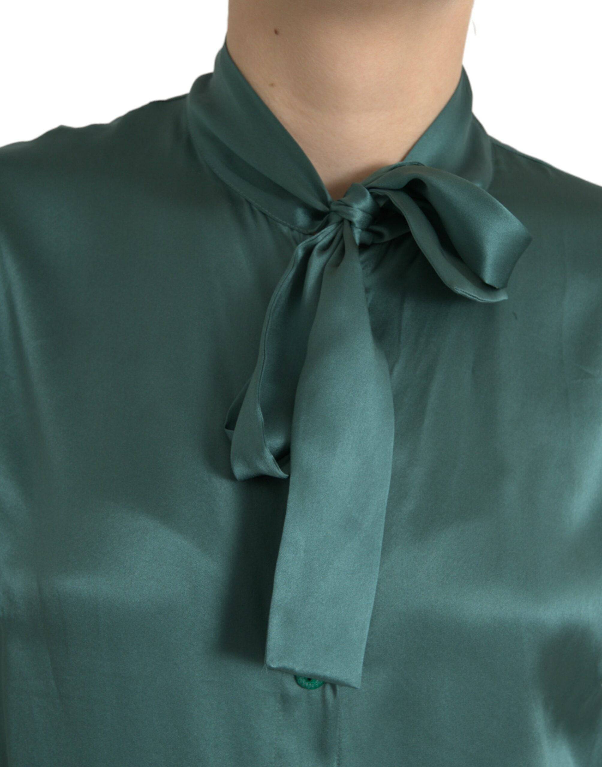 Dolce & Gabbana Elegant Dark Green Silk Blouse Top - ACCEXO
