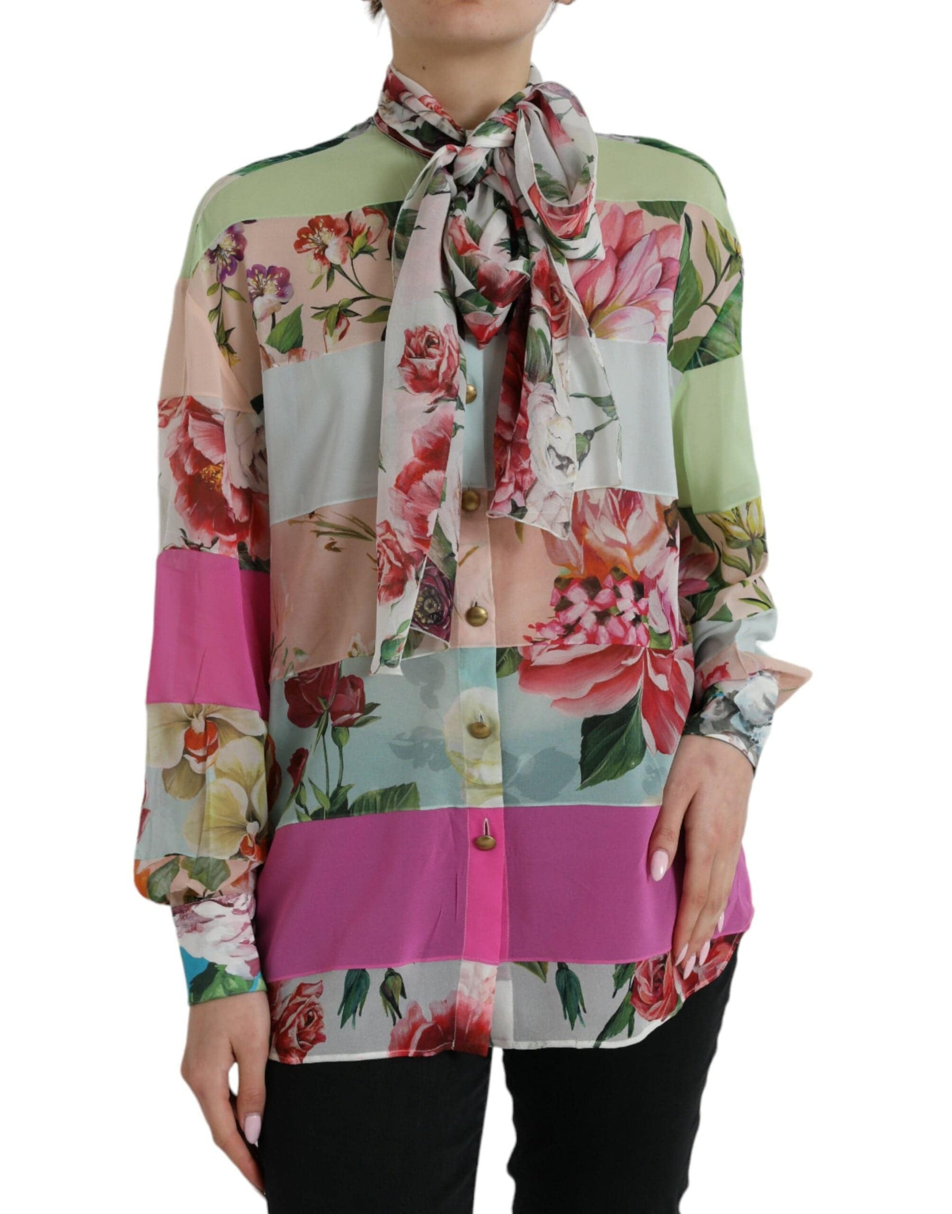 Dolce & Gabbana Elegant Multicolor Silk Blend Long Sleeve Top - ACCEXO