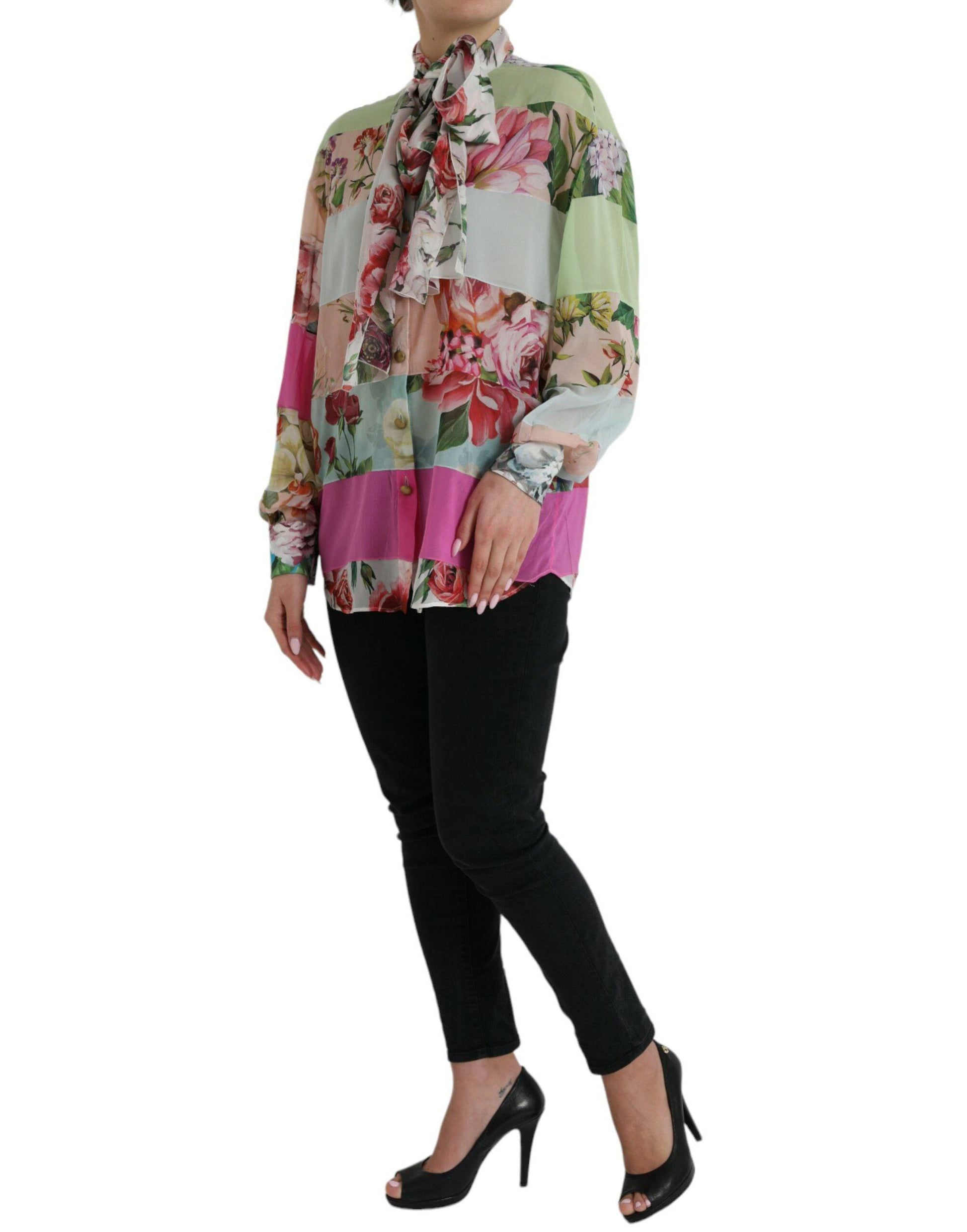 Dolce & Gabbana Elegant Multicolor Silk Blend Long Sleeve Top - ACCEXO