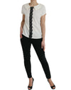 Dolce & Gabbana Elegant Off-White Lace-Trim Silk Blouse