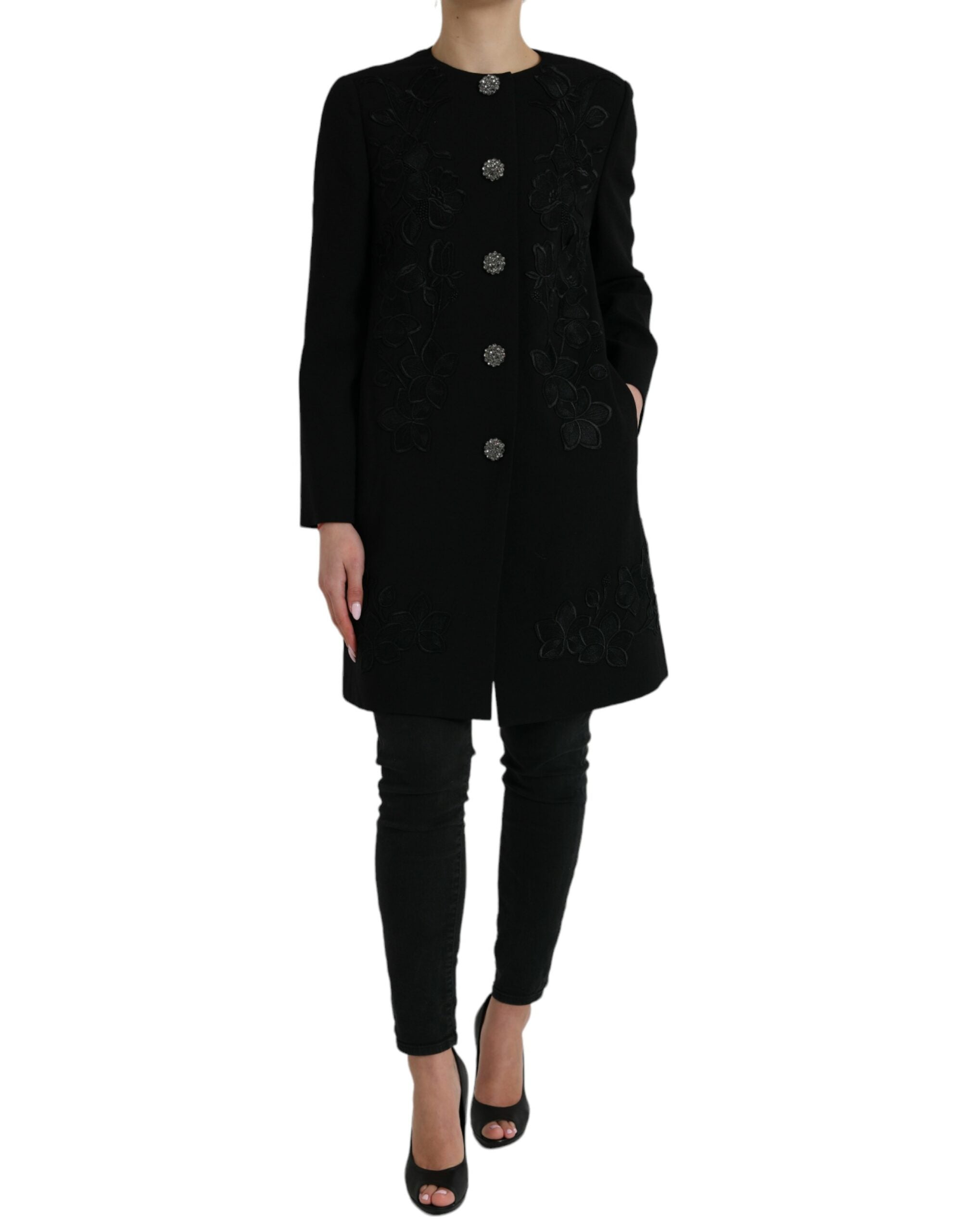 Dolce & Gabbana Elegant Floral Buttoned Wool Trench Coat - ACCEXO