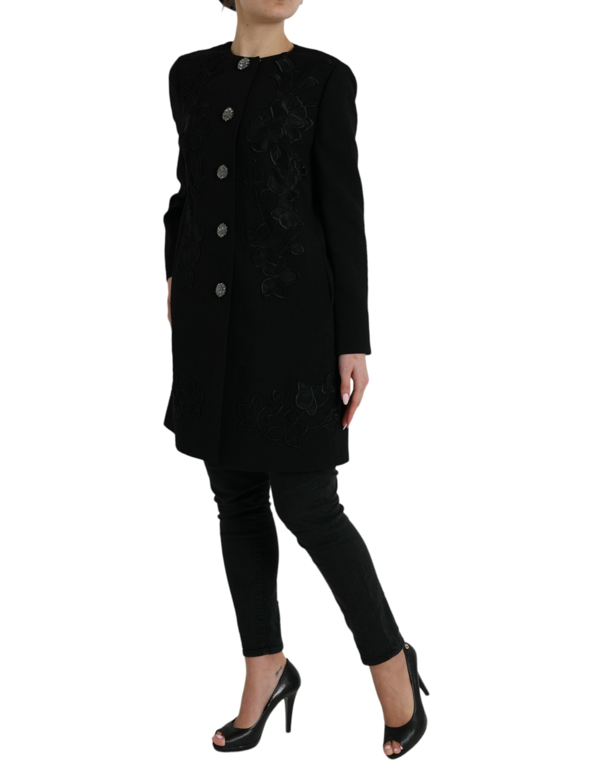 Dolce & Gabbana Elegant Floral Buttoned Wool Trench Coat - ACCEXO