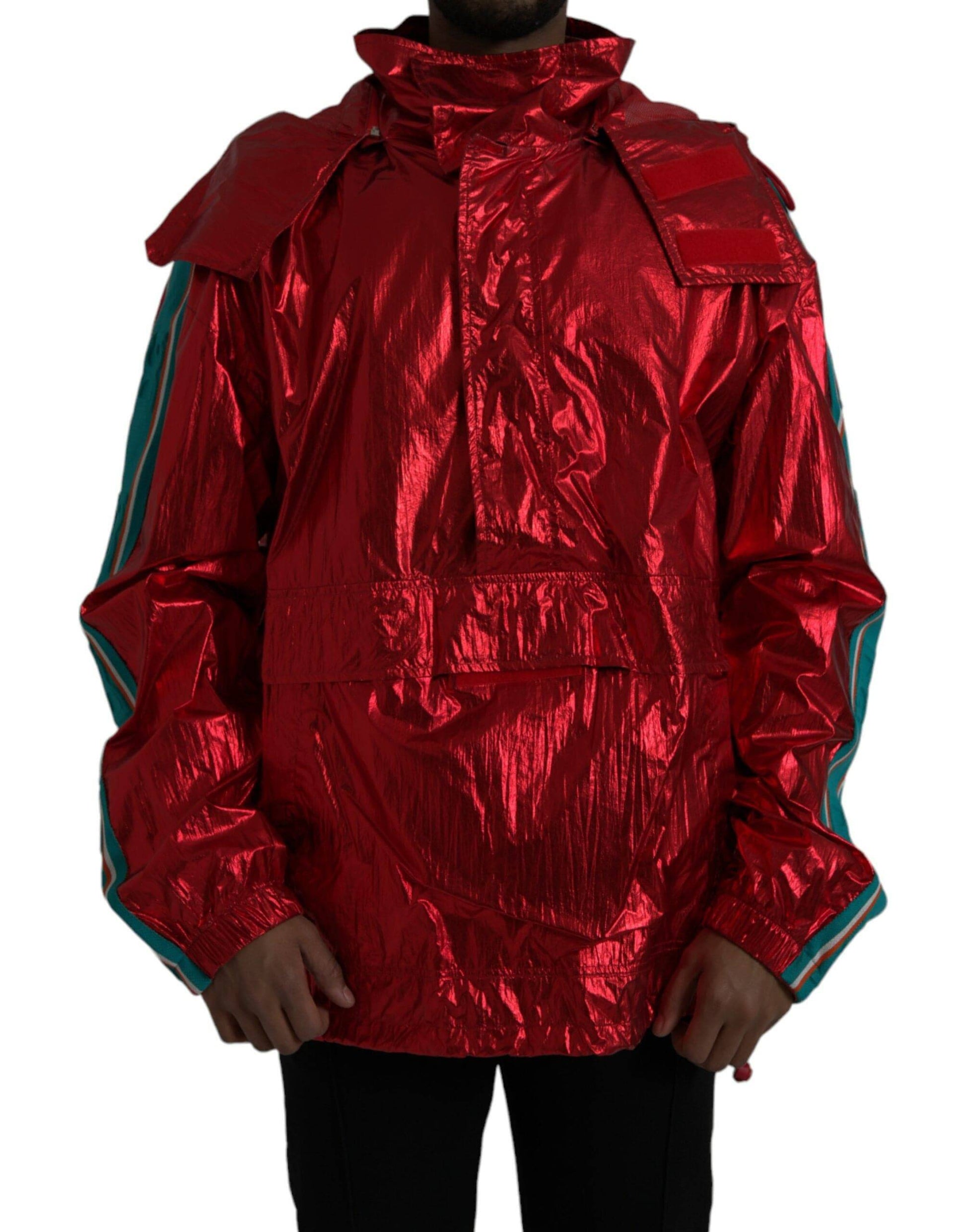 Dolce & Gabbana Red Nylon Hooded Pullover Sweatshirt Jacket - ACCEXO