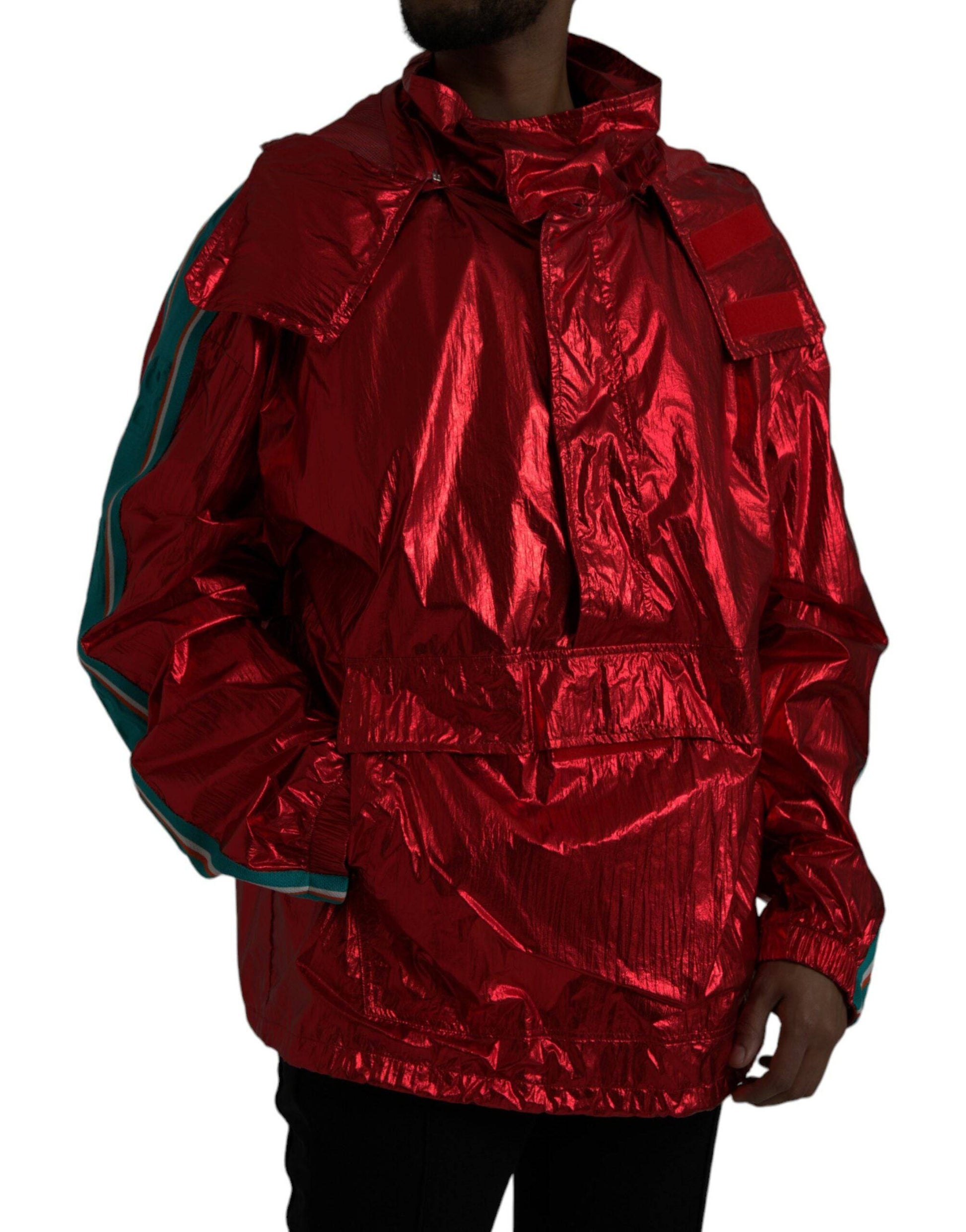 Dolce & Gabbana Red Nylon Hooded Pullover Sweatshirt Jacket - ACCEXO