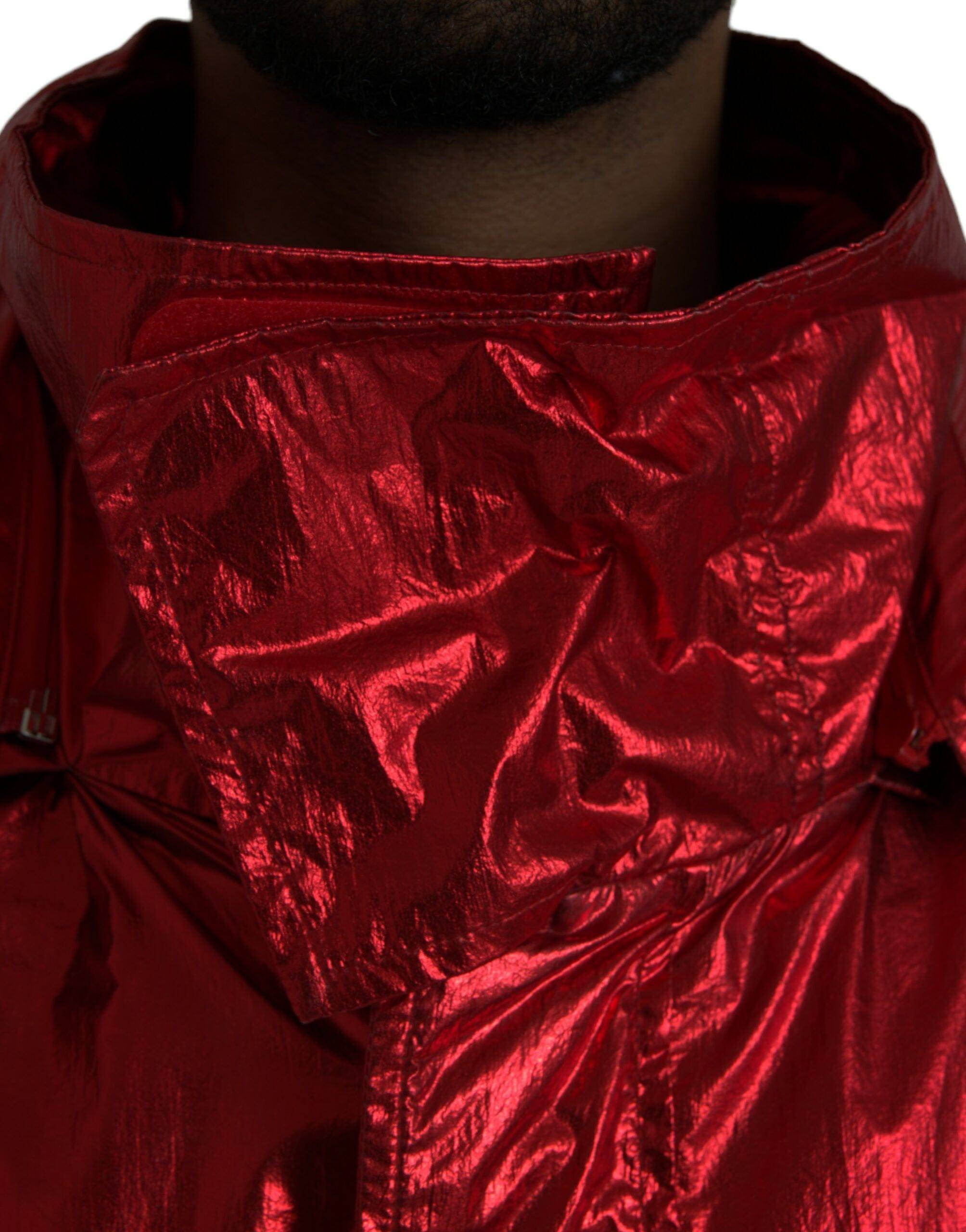Dolce & Gabbana Red Nylon Hooded Pullover Sweatshirt Jacket - ACCEXO