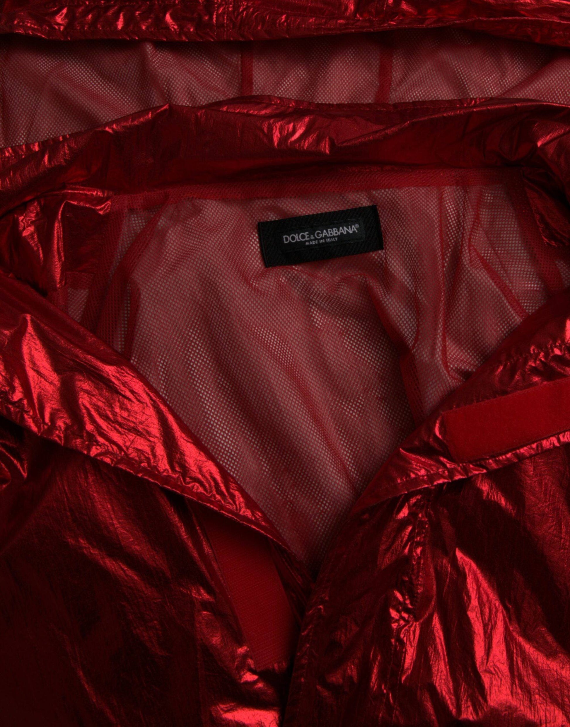 Dolce & Gabbana Red Nylon Hooded Pullover Sweatshirt Jacket - ACCEXO