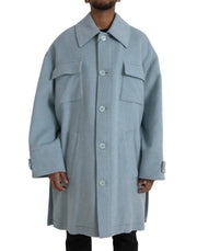 Dolce & Gabbana Light Blue Wool Button Trench Coat Jacket - ACCEXO