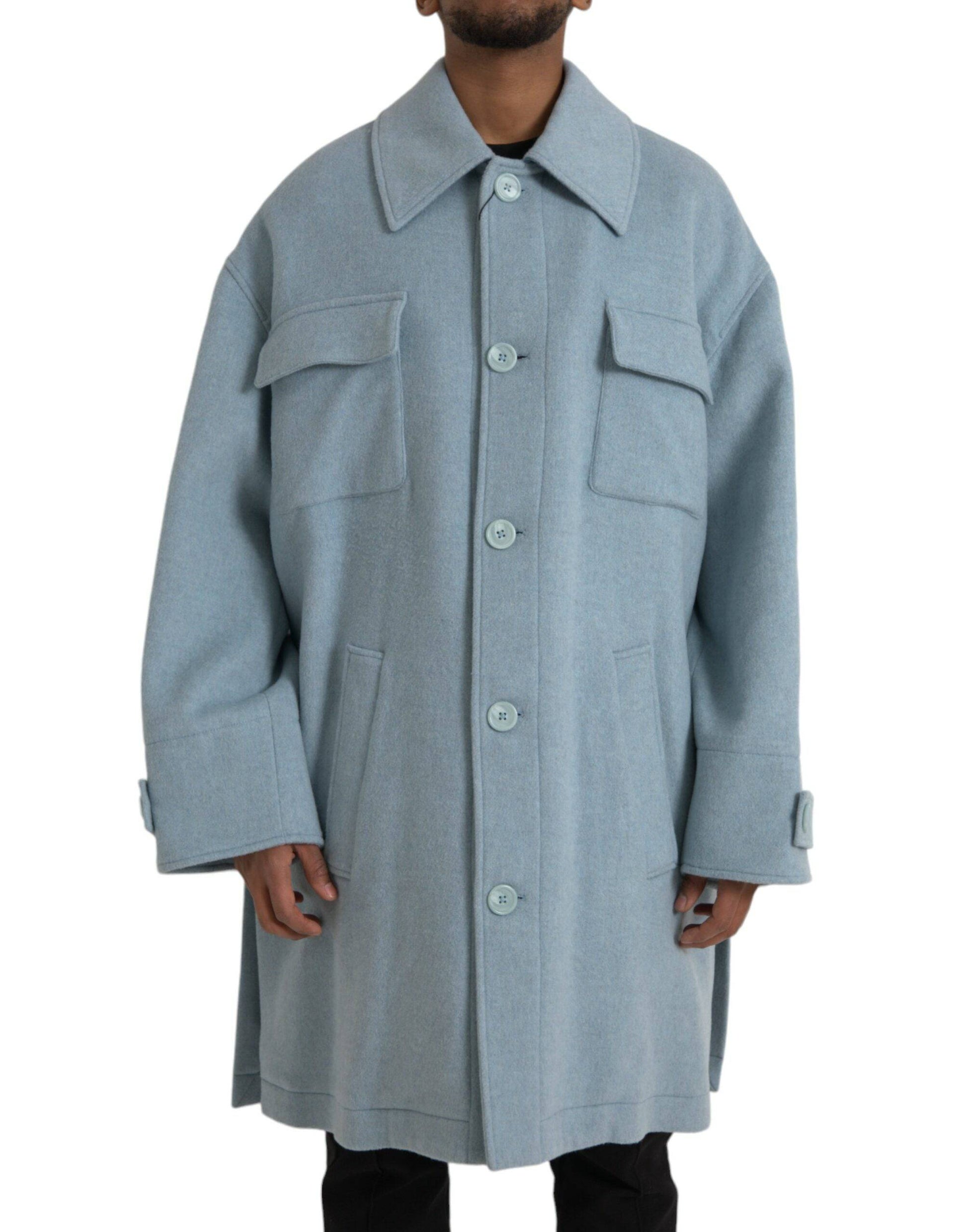 Dolce & Gabbana Light Blue Wool Button Trench Coat Jacket - ACCEXO