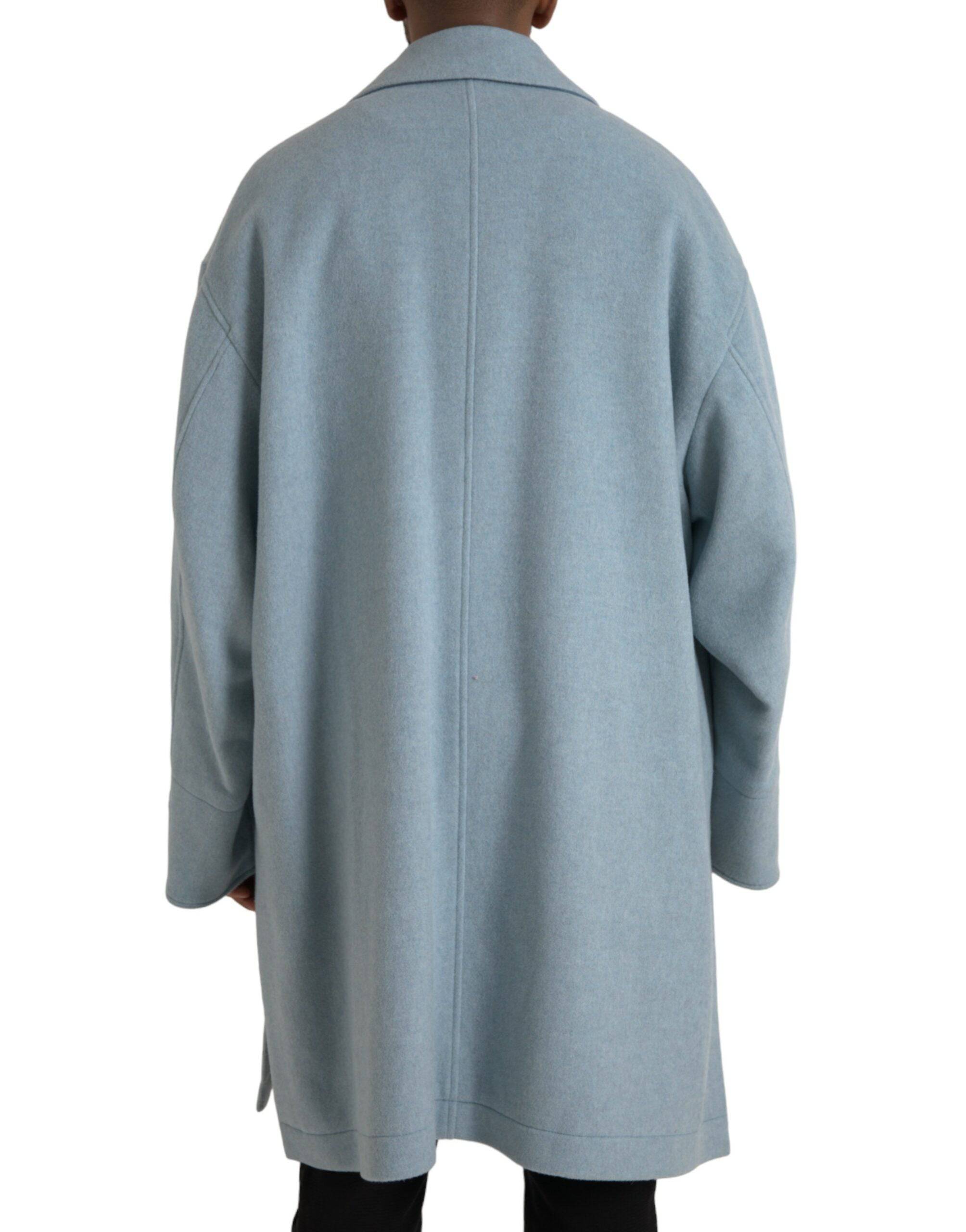 Dolce & Gabbana Light Blue Wool Button Trench Coat Jacket - ACCEXO