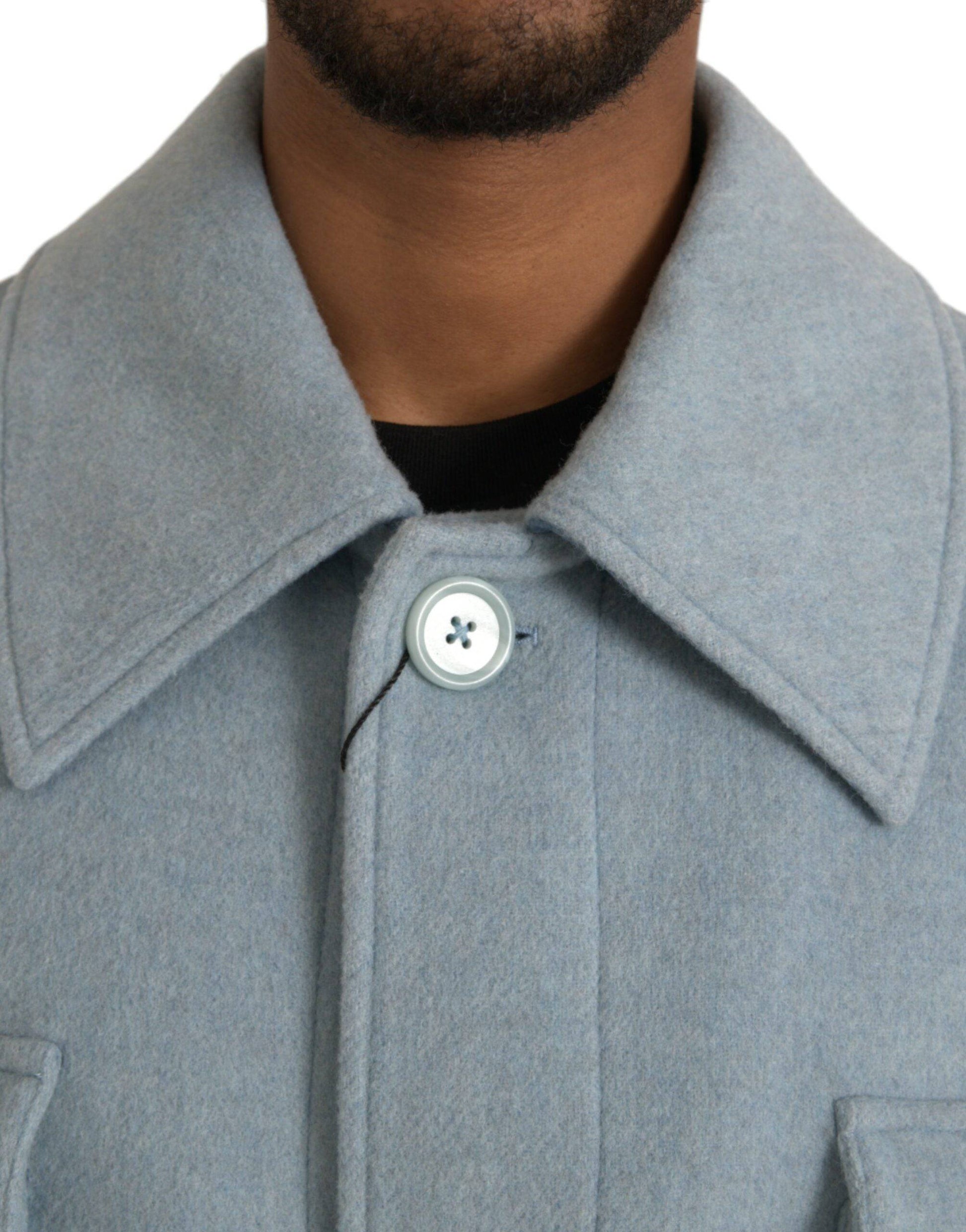 Dolce & Gabbana Light Blue Wool Button Trench Coat Jacket - ACCEXO