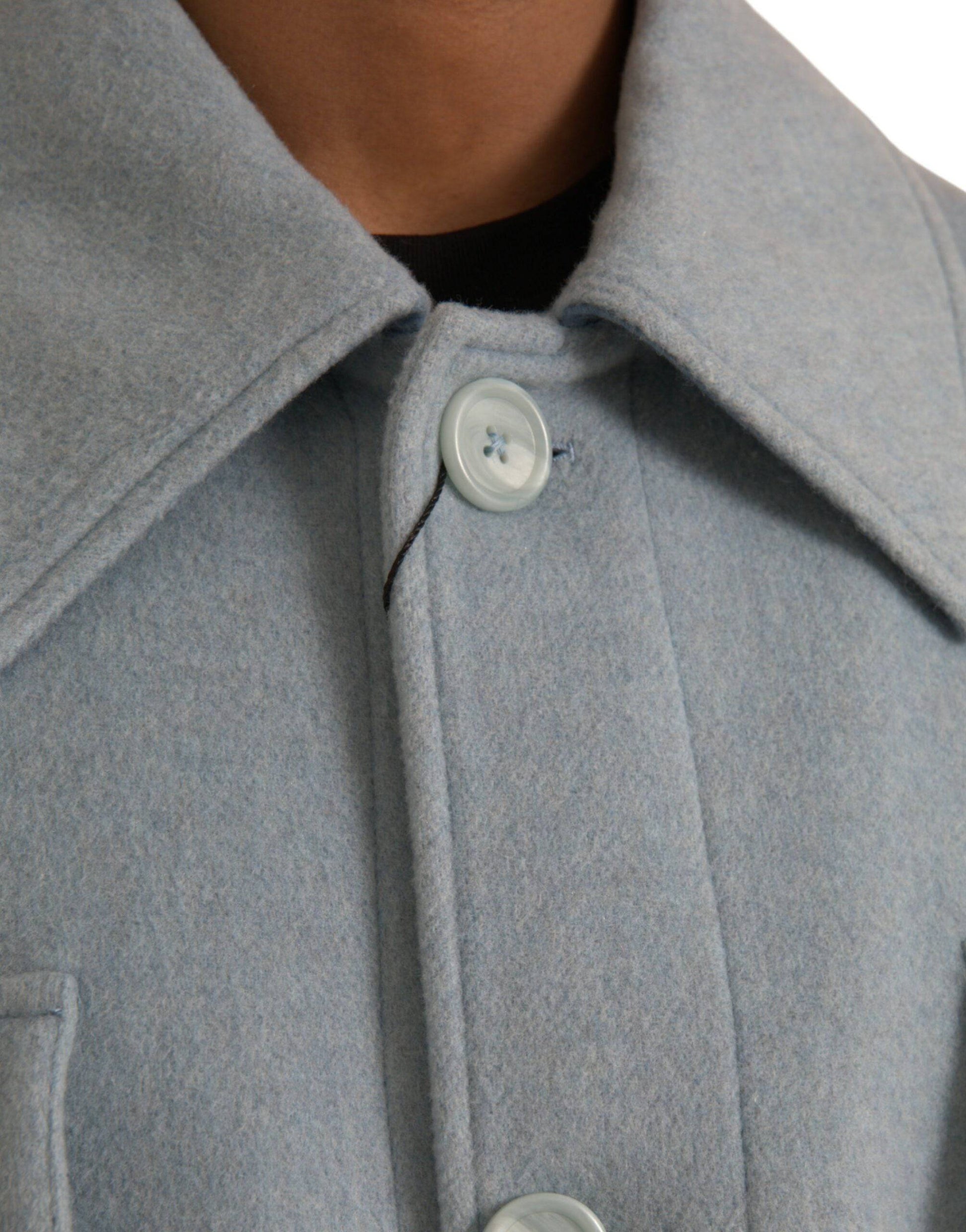 Dolce & Gabbana Light Blue Wool Button Trench Coat Jacket - ACCEXO