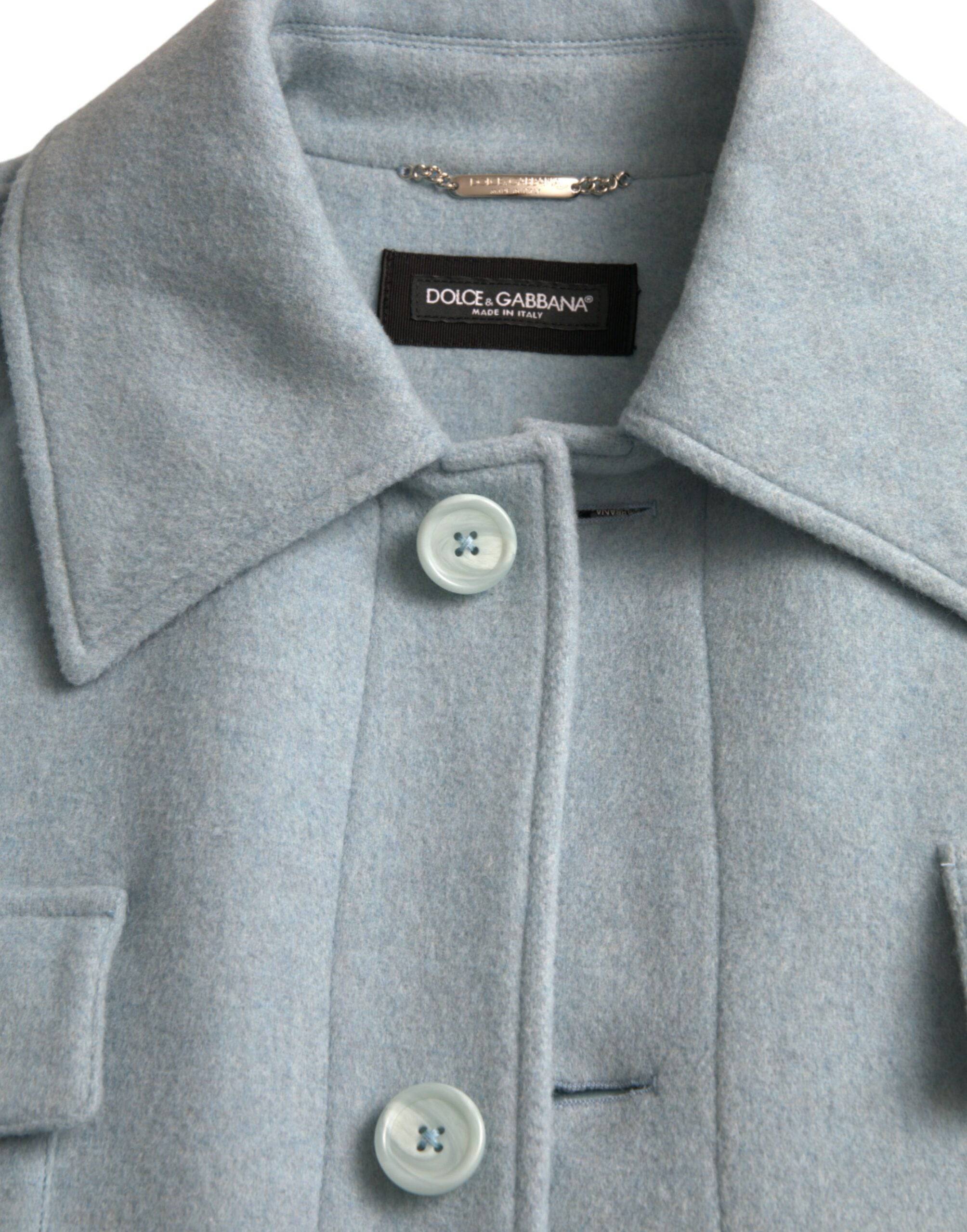 Dolce & Gabbana Light Blue Wool Button Trench Coat Jacket - ACCEXO