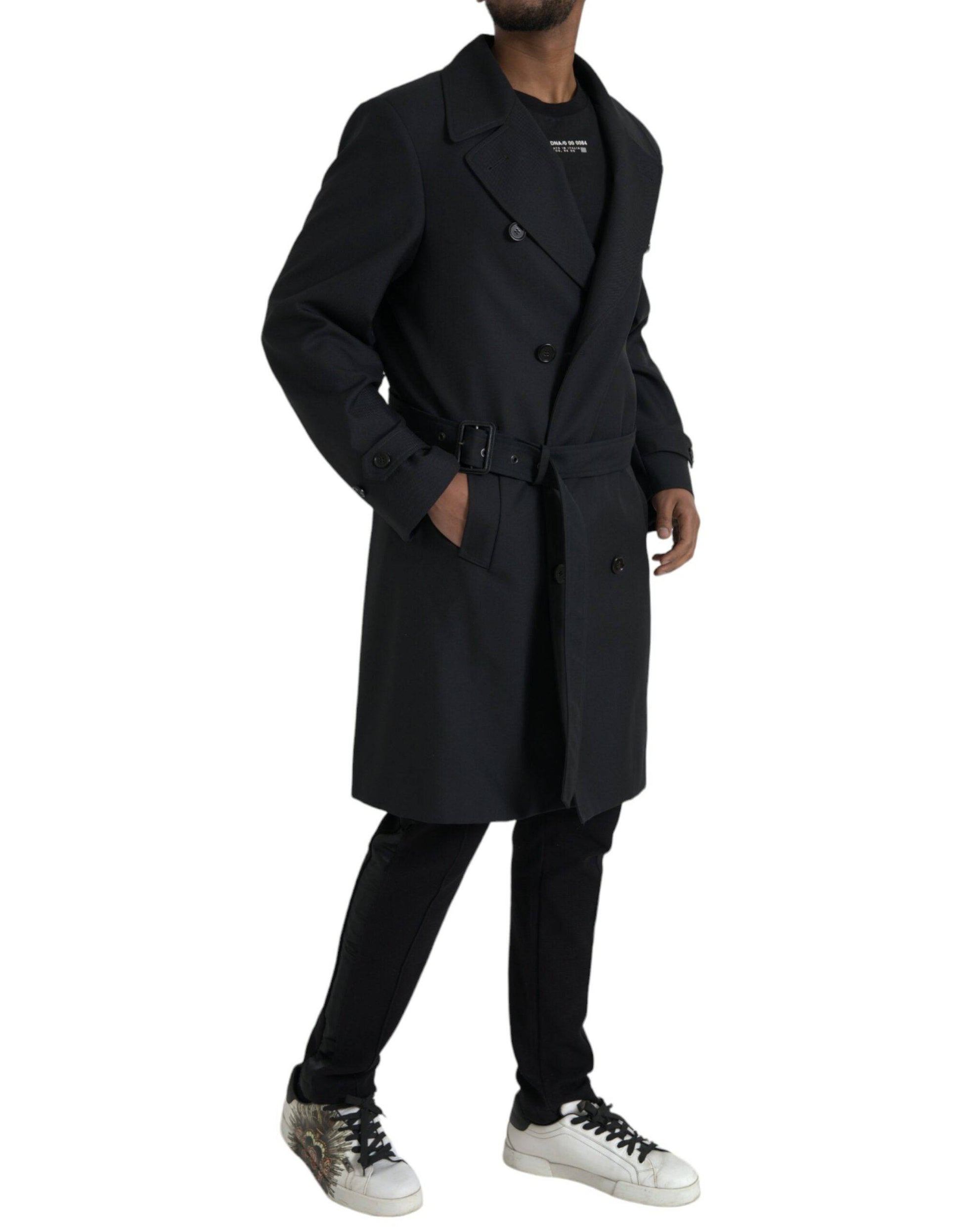 Dolce & Gabbana Black Double Breasted Trench Coat Jacket - ACCEXO