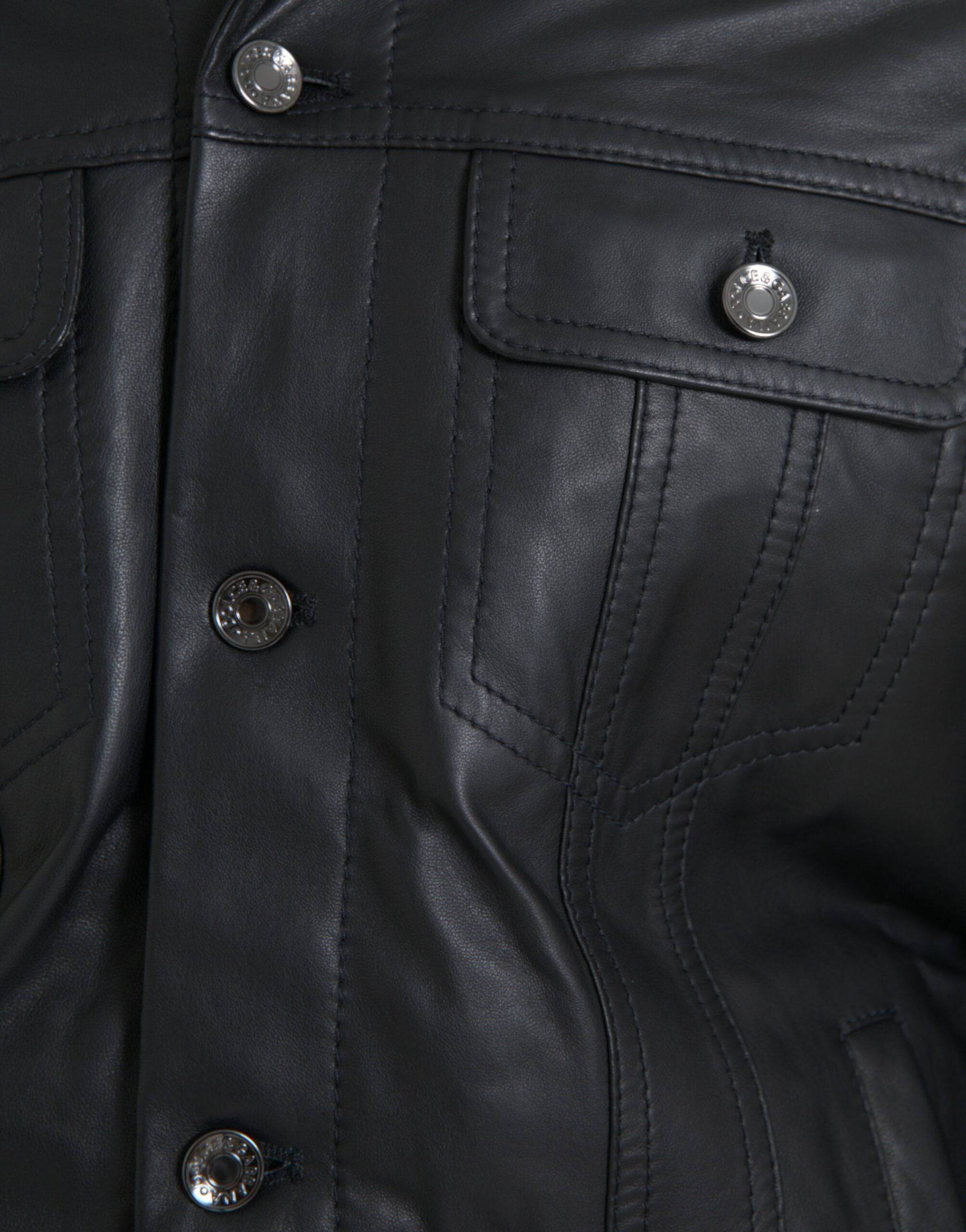 Dolce & Gabbana Black Leather Fur Collar Biker Coat Jacket - ACCEXO