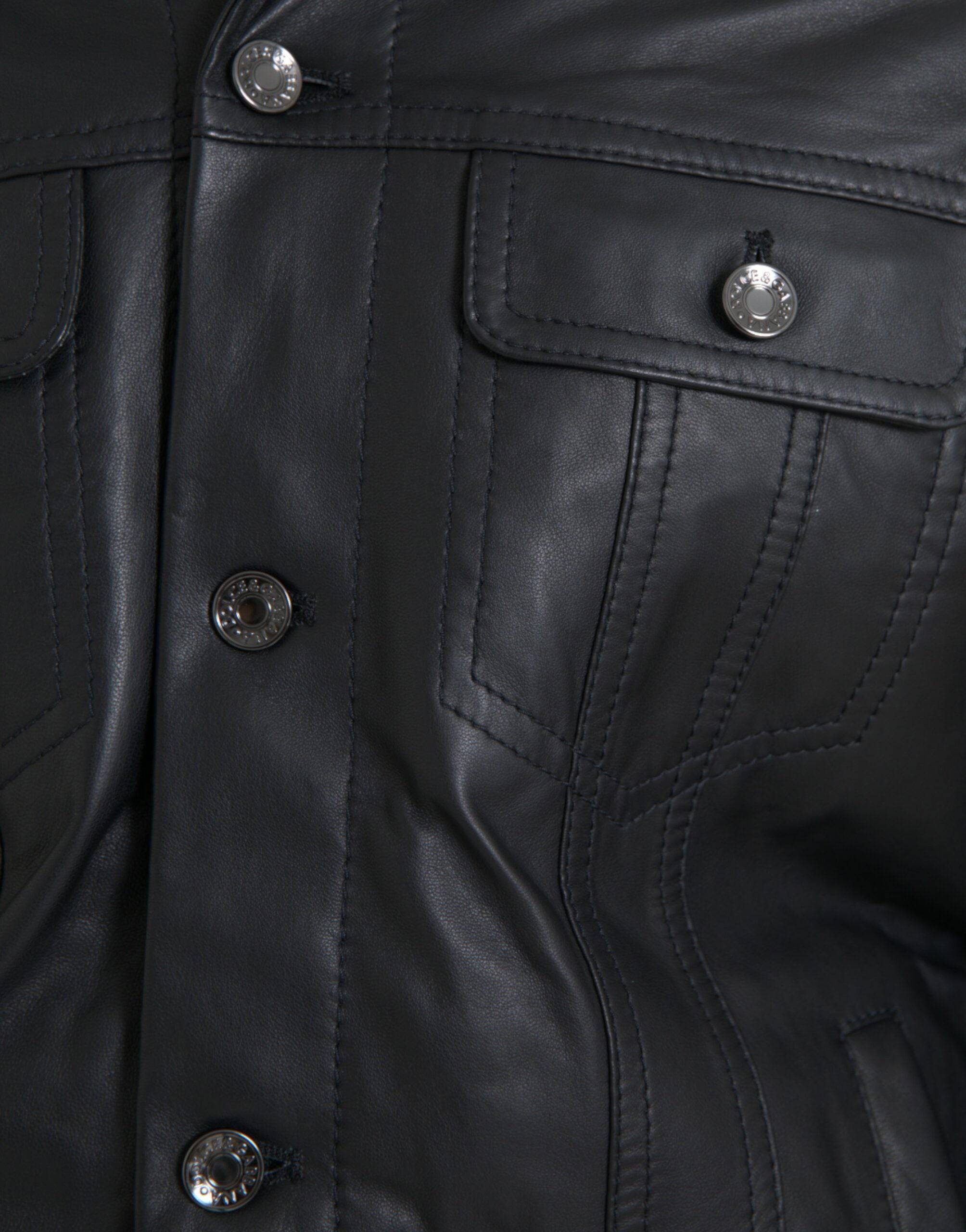Dolce & Gabbana Black Leather Fur Collar Biker Coat Jacket - ACCEXO