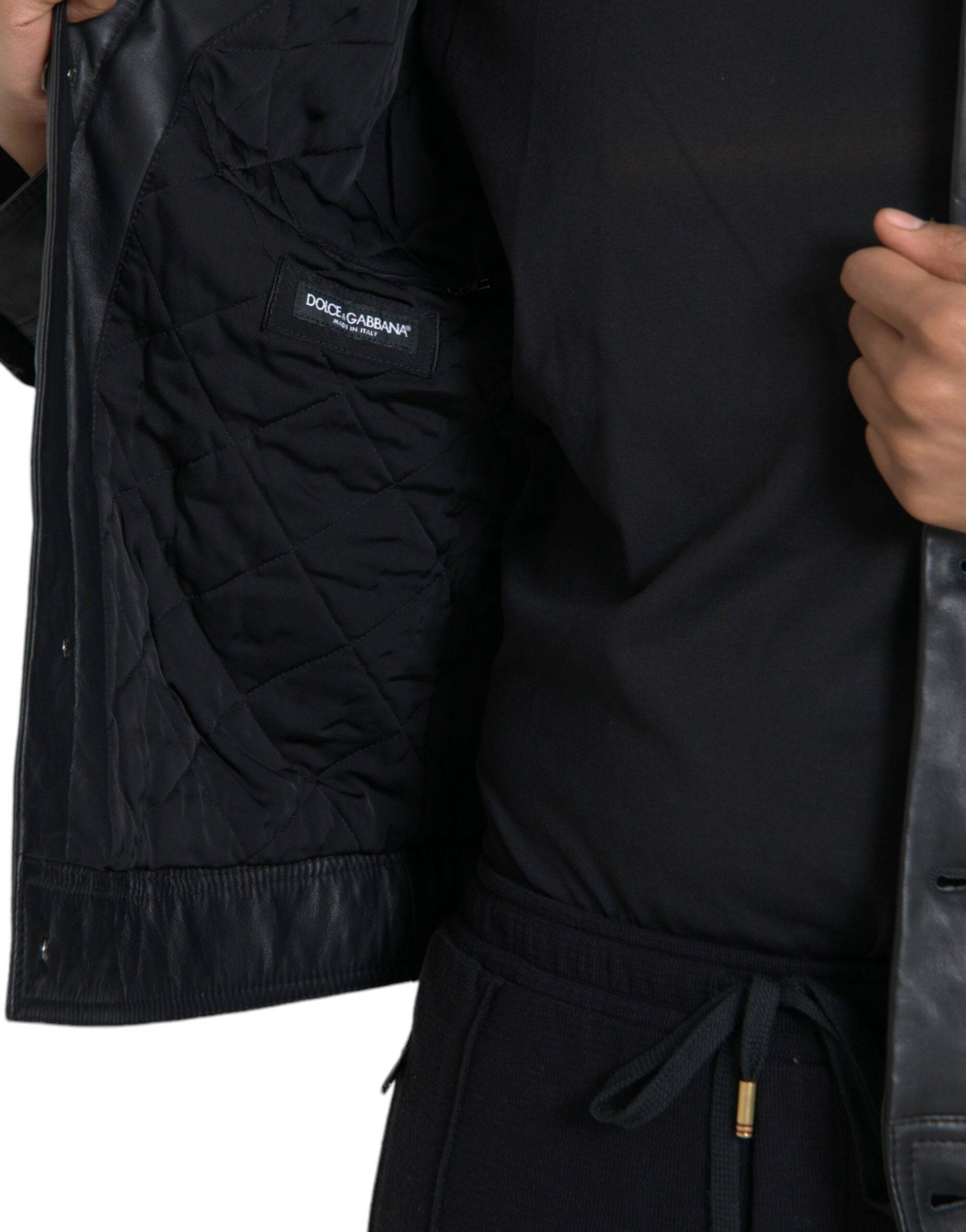 Dolce & Gabbana Black Leather Fur Collar Biker Coat Jacket - ACCEXO
