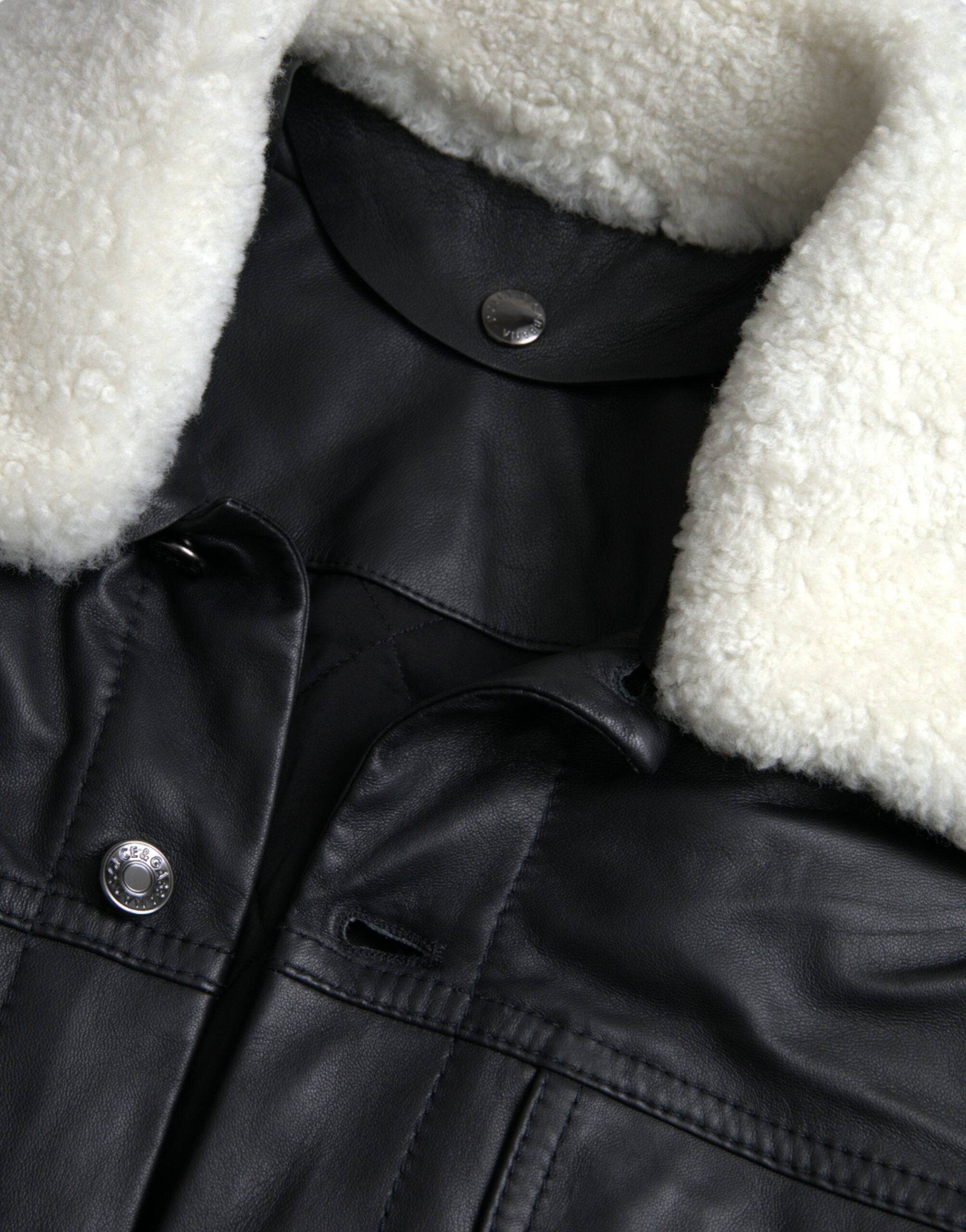 Dolce & Gabbana Black Leather Fur Collar Biker Coat Jacket - ACCEXO