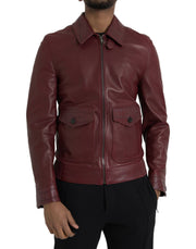 Dolce & Gabbana Maroon Exotic Leather Zip Biker Coat Jacket - ACCEXO