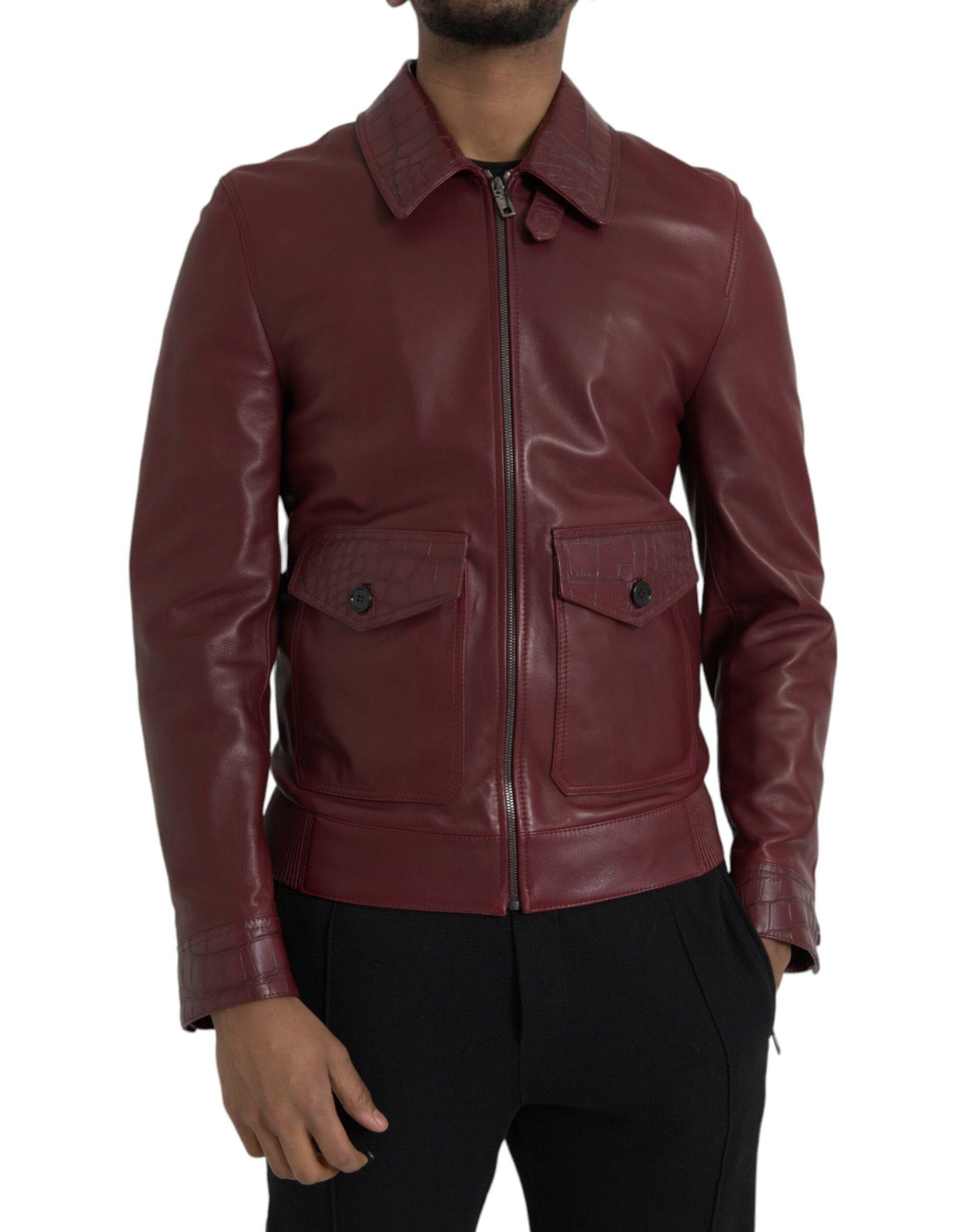 Dolce & Gabbana Maroon Exotic Leather Zip Biker Coat Jacket - ACCEXO