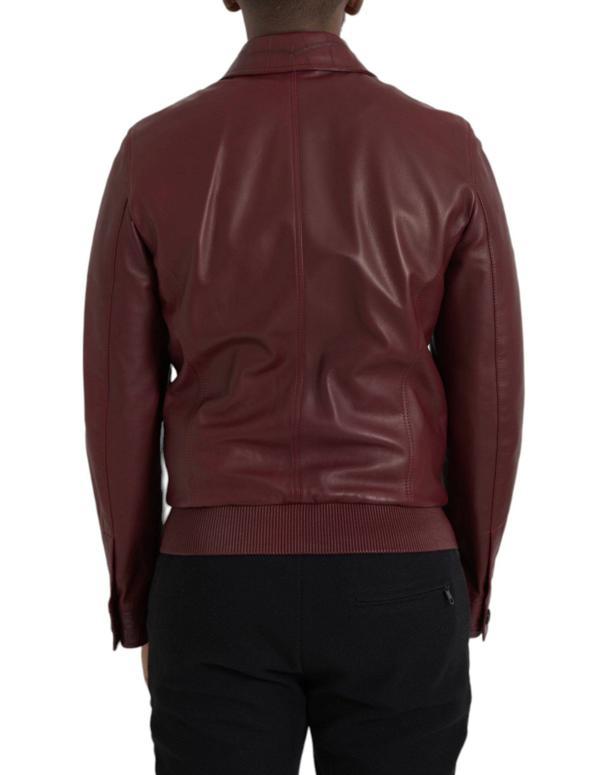 Dolce & Gabbana Maroon Exotic Leather Zip Biker Coat Jacket - ACCEXO