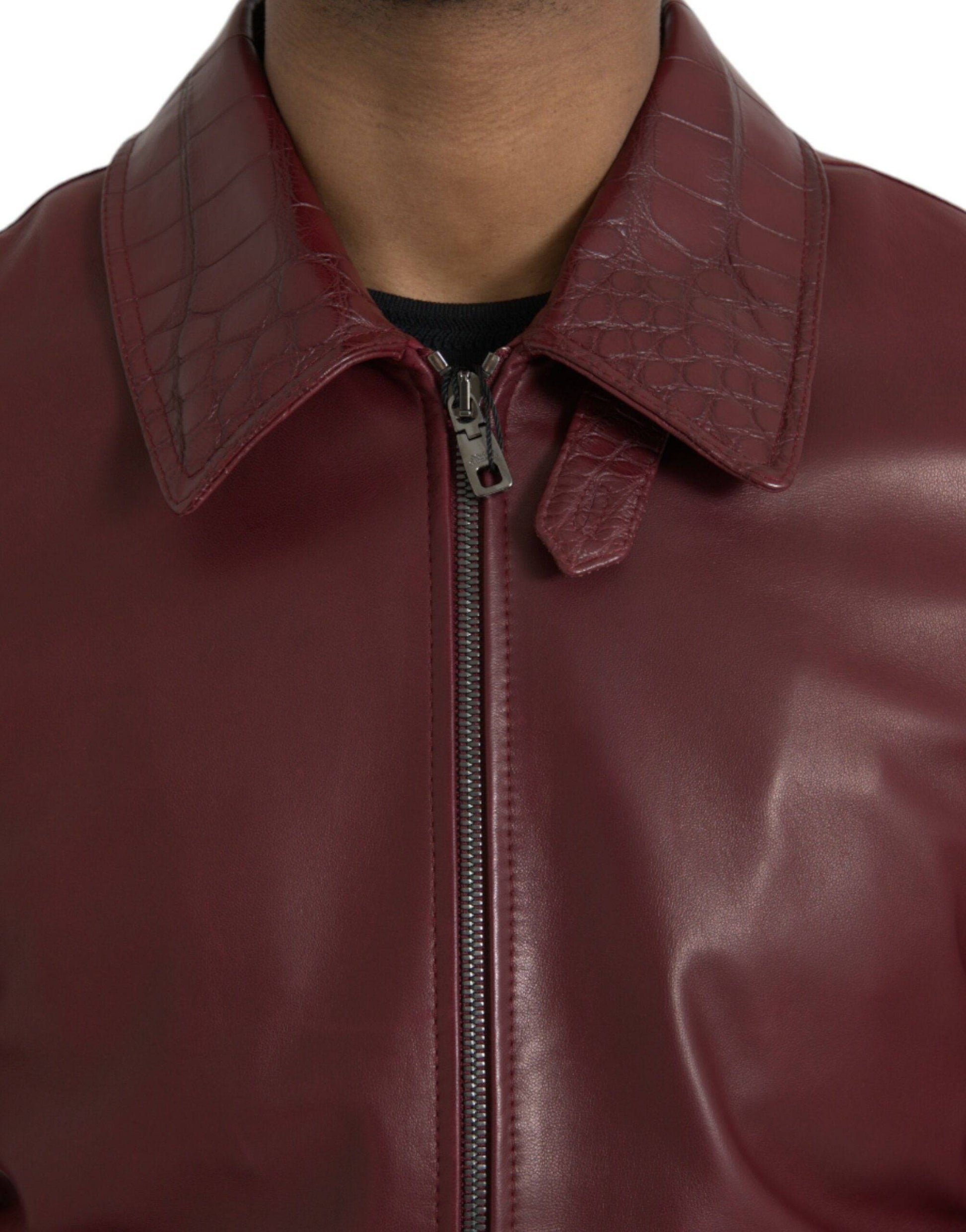 Dolce & Gabbana Maroon Exotic Leather Zip Biker Coat Jacket - ACCEXO