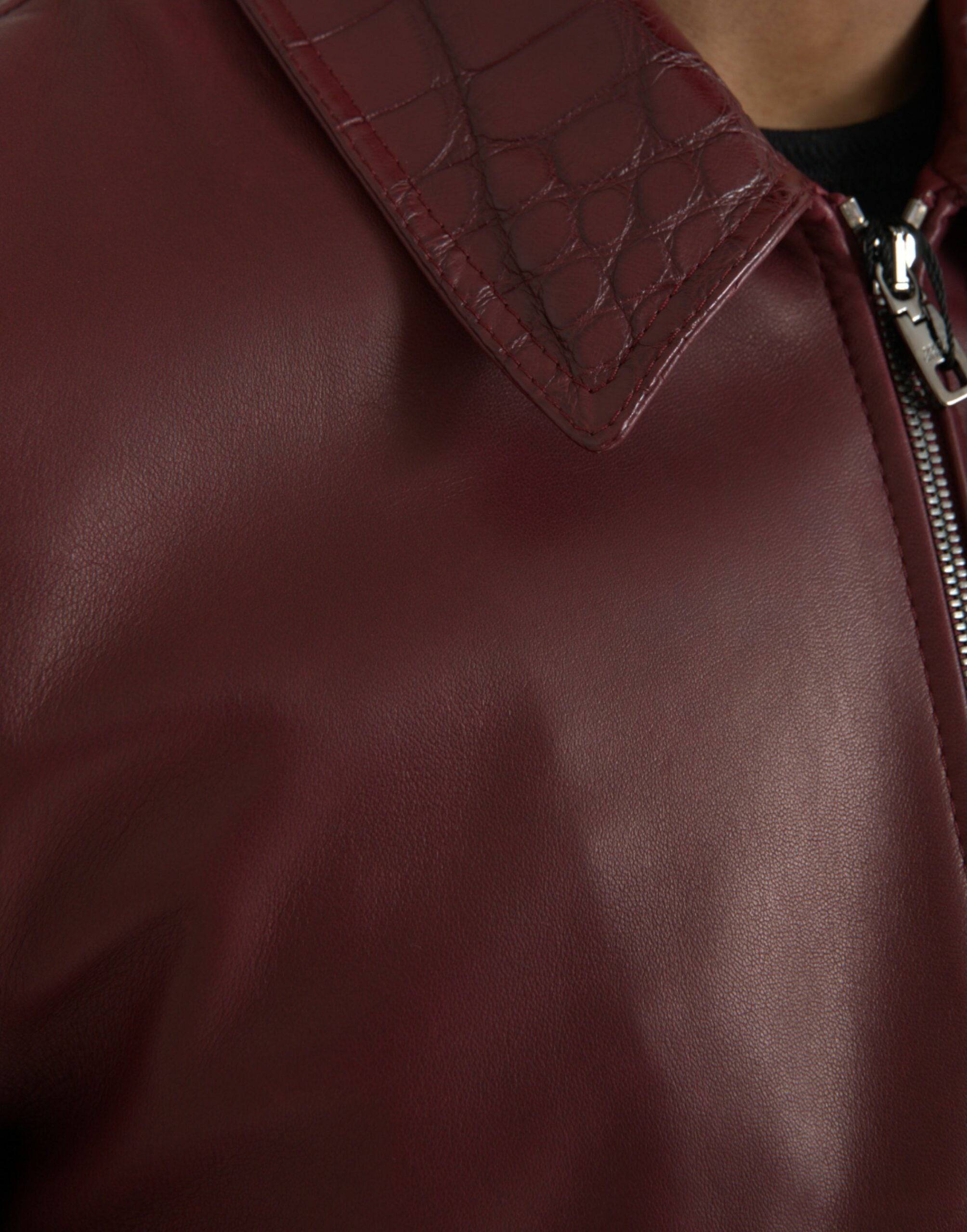 Dolce & Gabbana Maroon Exotic Leather Zip Biker Coat Jacket - ACCEXO