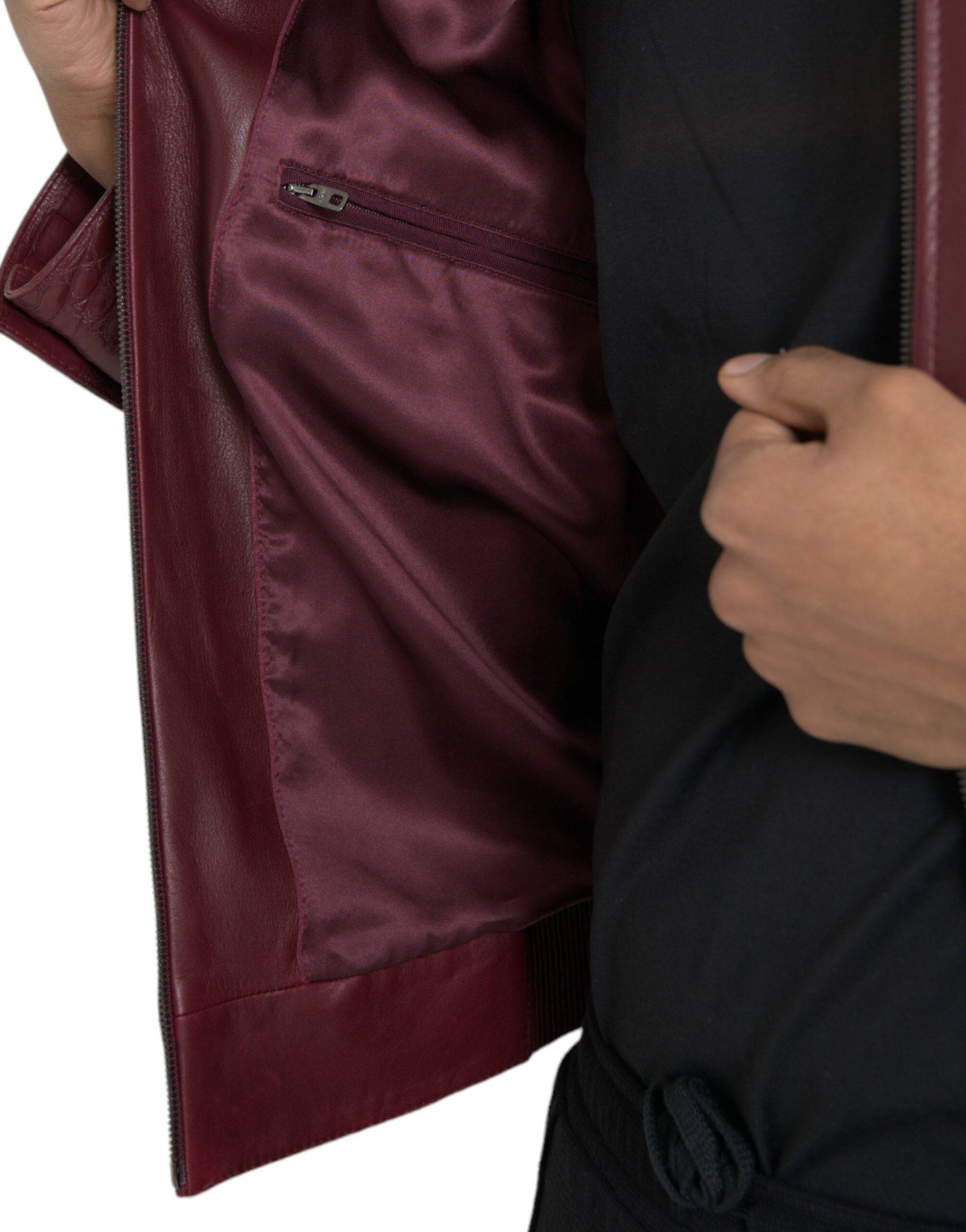 Dolce & Gabbana Maroon Exotic Leather Zip Biker Coat Jacket - ACCEXO