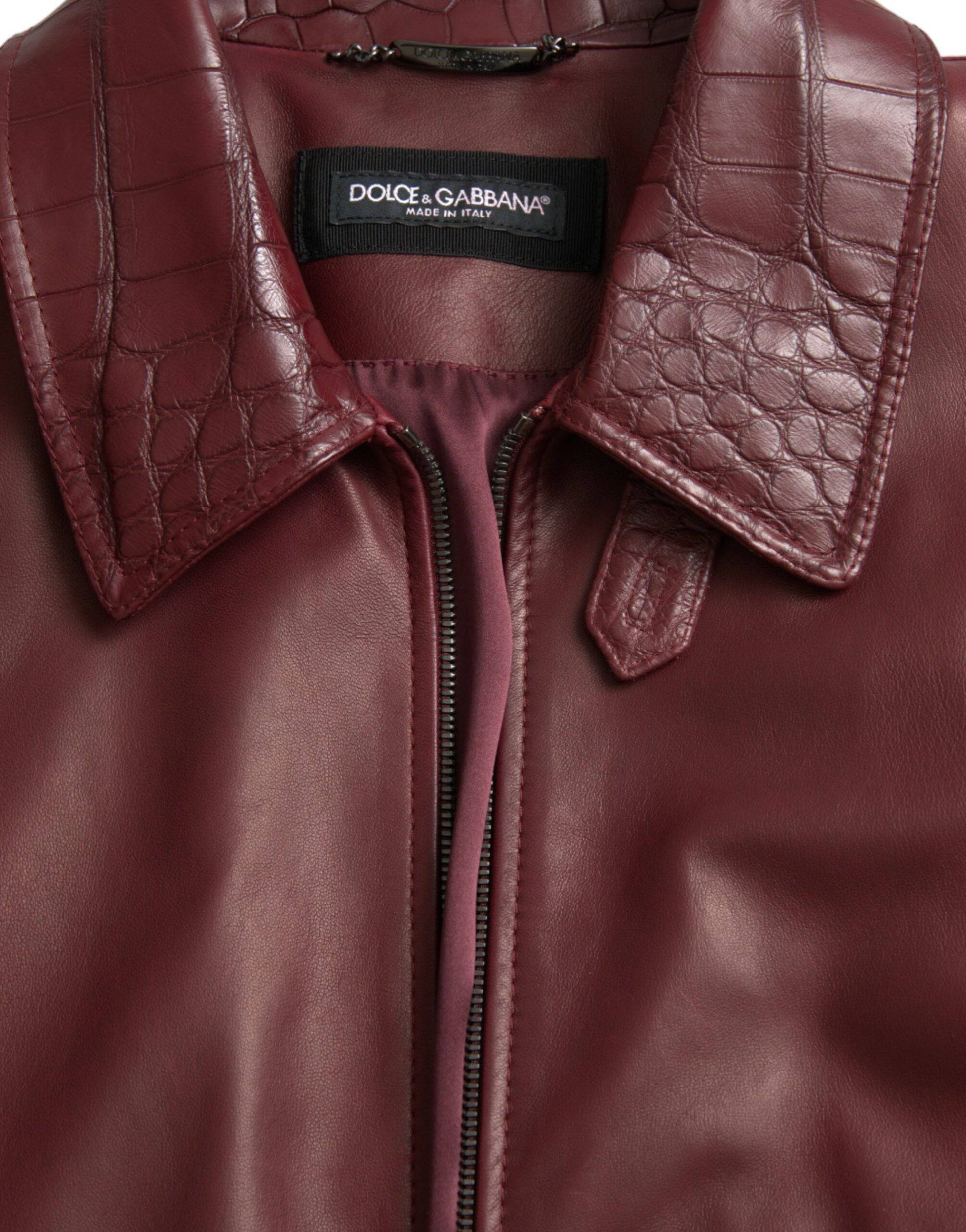 Dolce & Gabbana Maroon Exotic Leather Zip Biker Coat Jacket - ACCEXO