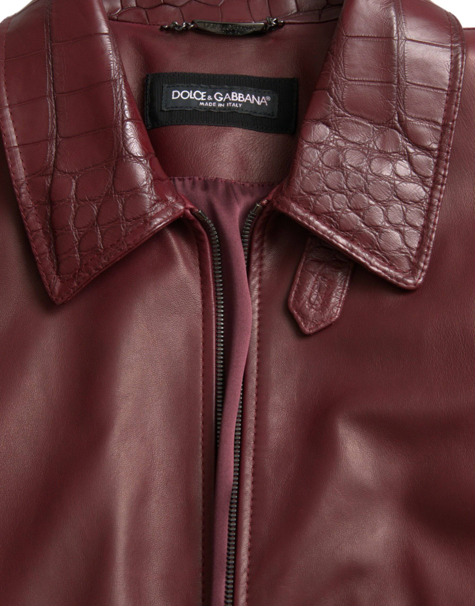Dolce & Gabbana Maroon Exotic Leather Zip Biker Coat Jacket - ACCEXO