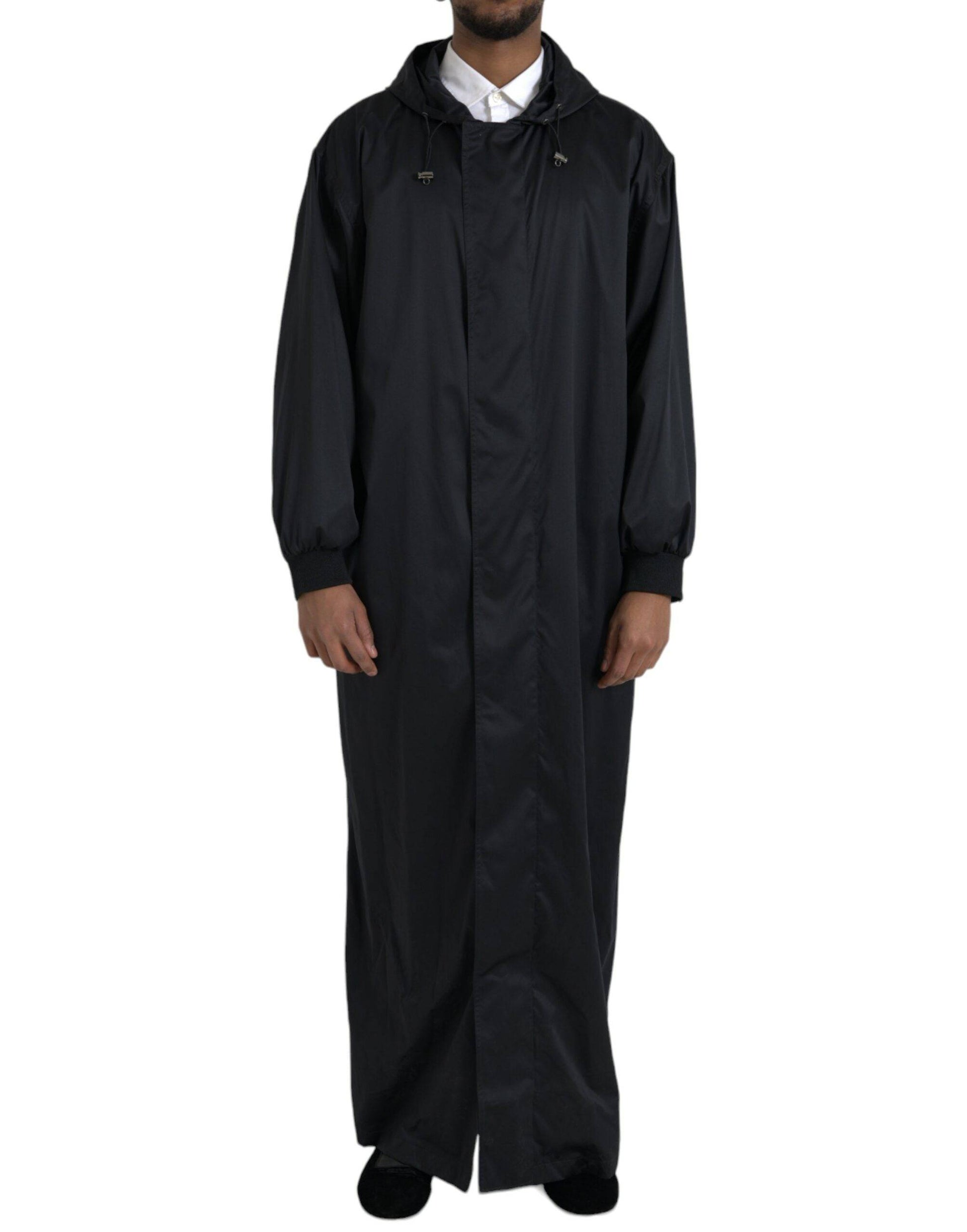 Dolce & Gabbana Black Polyester Hooded Long Windbreaker Jacket - ACCEXO