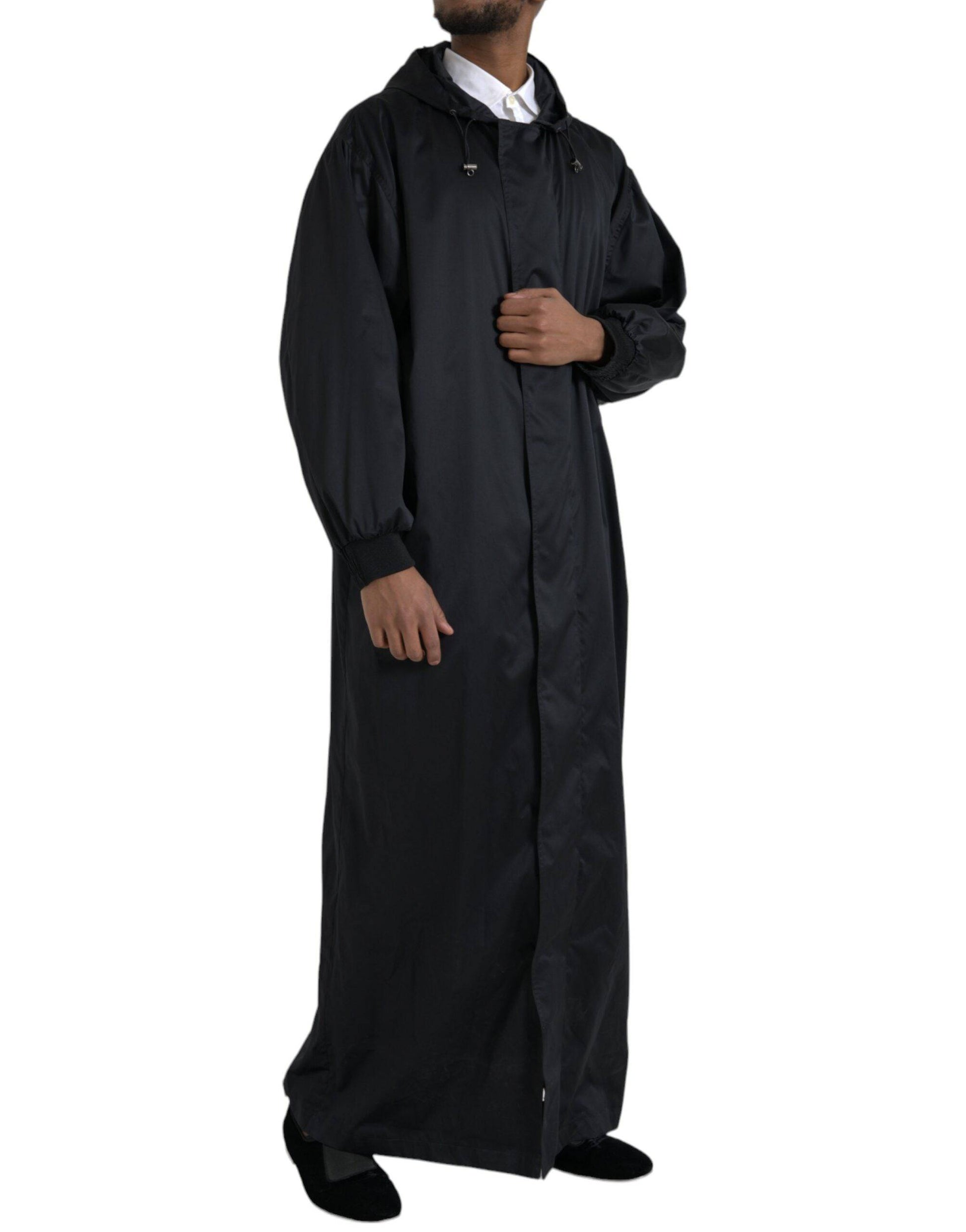 Dolce & Gabbana Black Polyester Hooded Long Windbreaker Jacket - ACCEXO