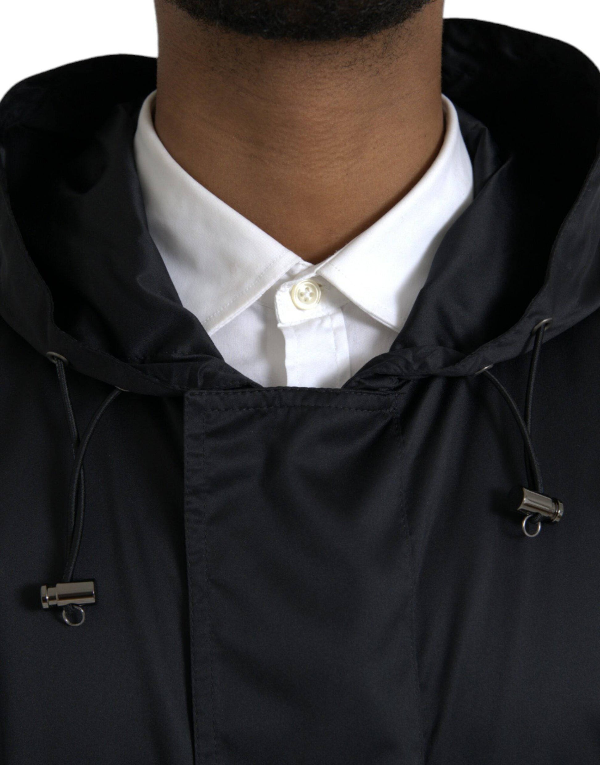 Dolce & Gabbana Black Polyester Hooded Long Windbreaker Jacket - ACCEXO