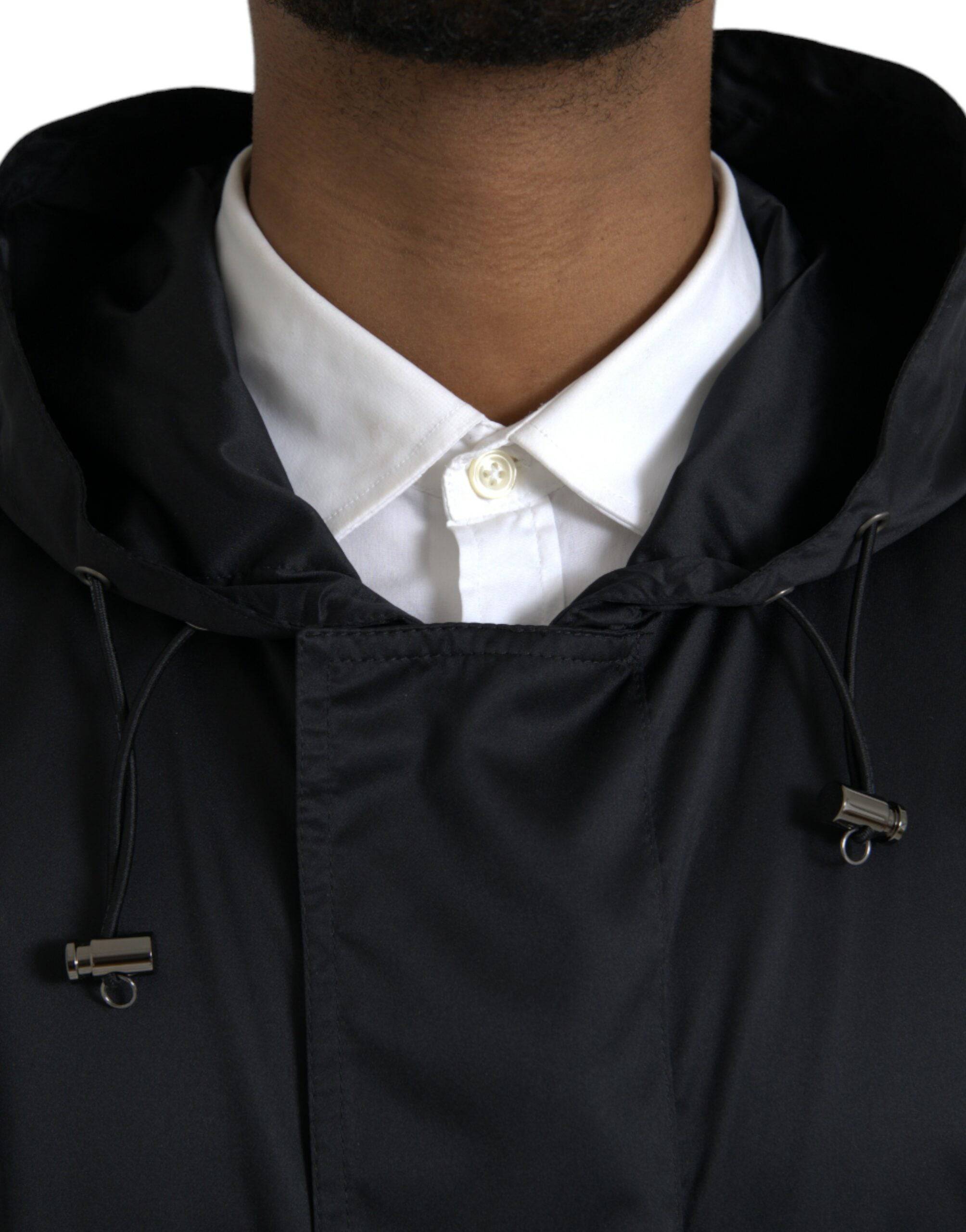 Dolce & Gabbana Black Polyester Hooded Long Windbreaker Jacket - ACCEXO